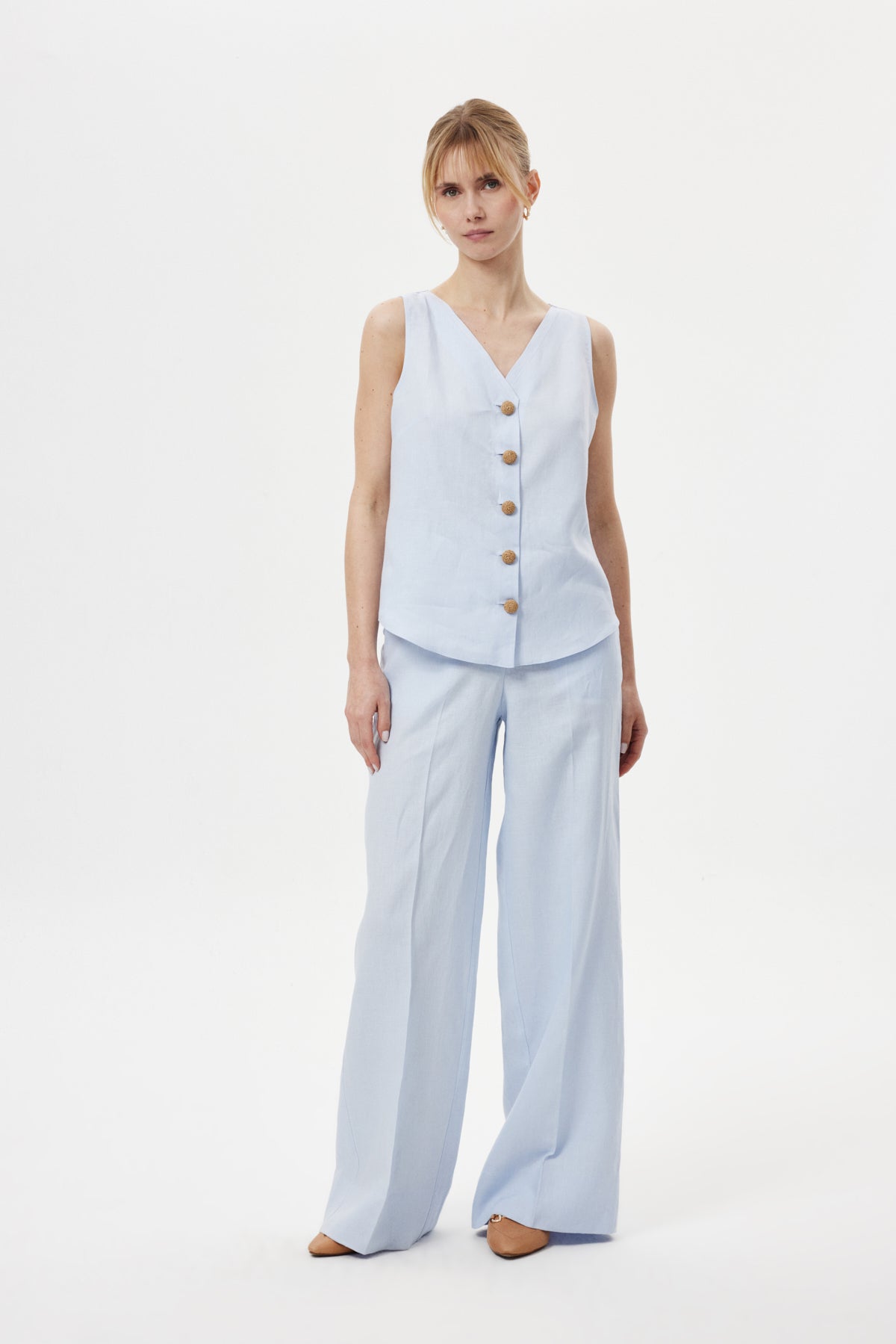 Düğmeli Soft Bluz MAVİ