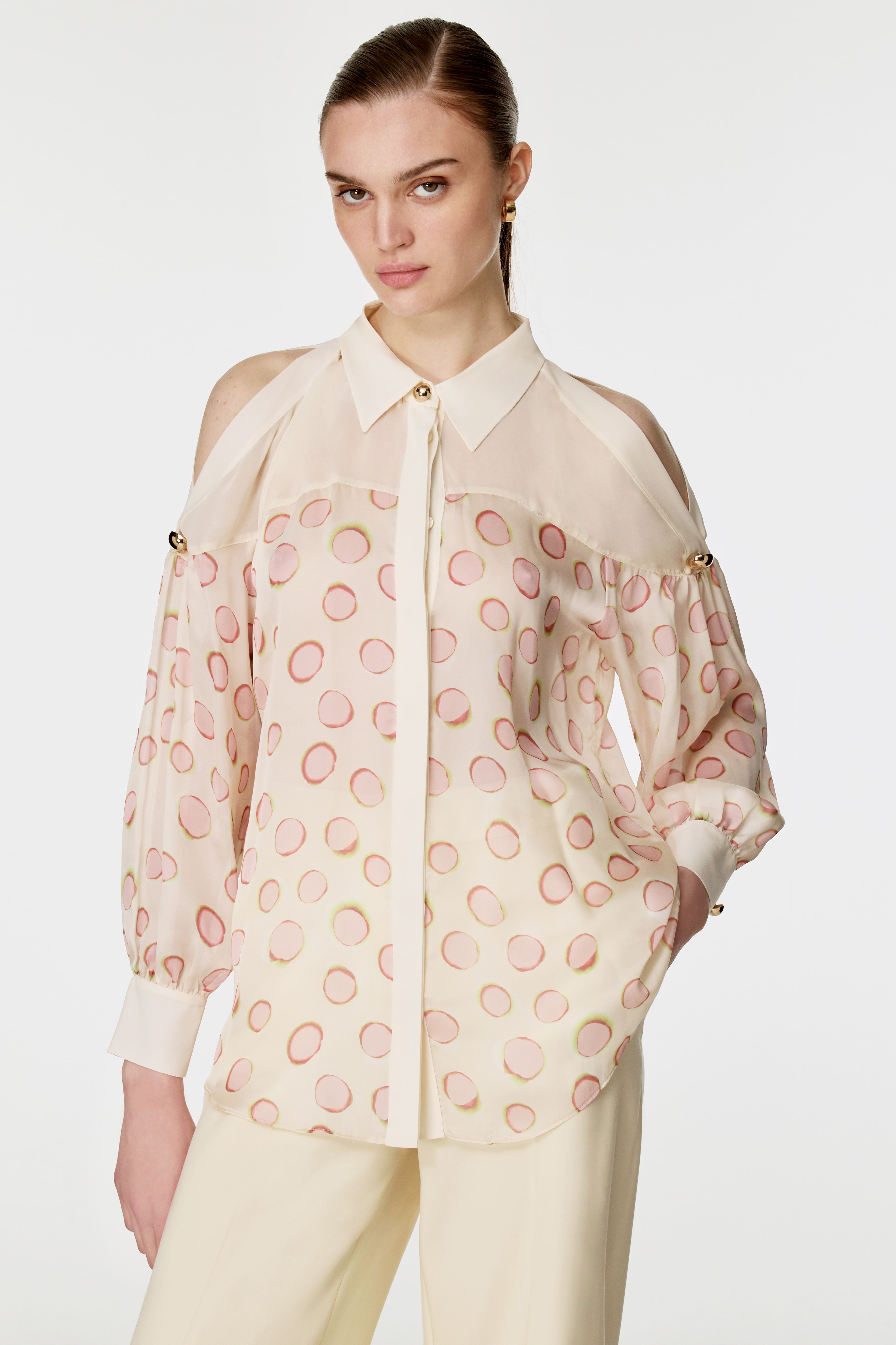 Omuzu Açık Desenli Gömlek PEMBE