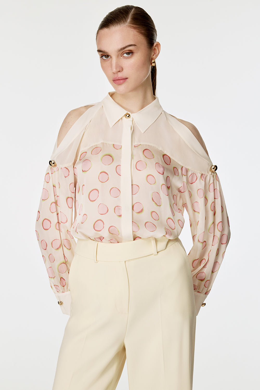 Omuzu Açık Desenli Gömlek PEMBE