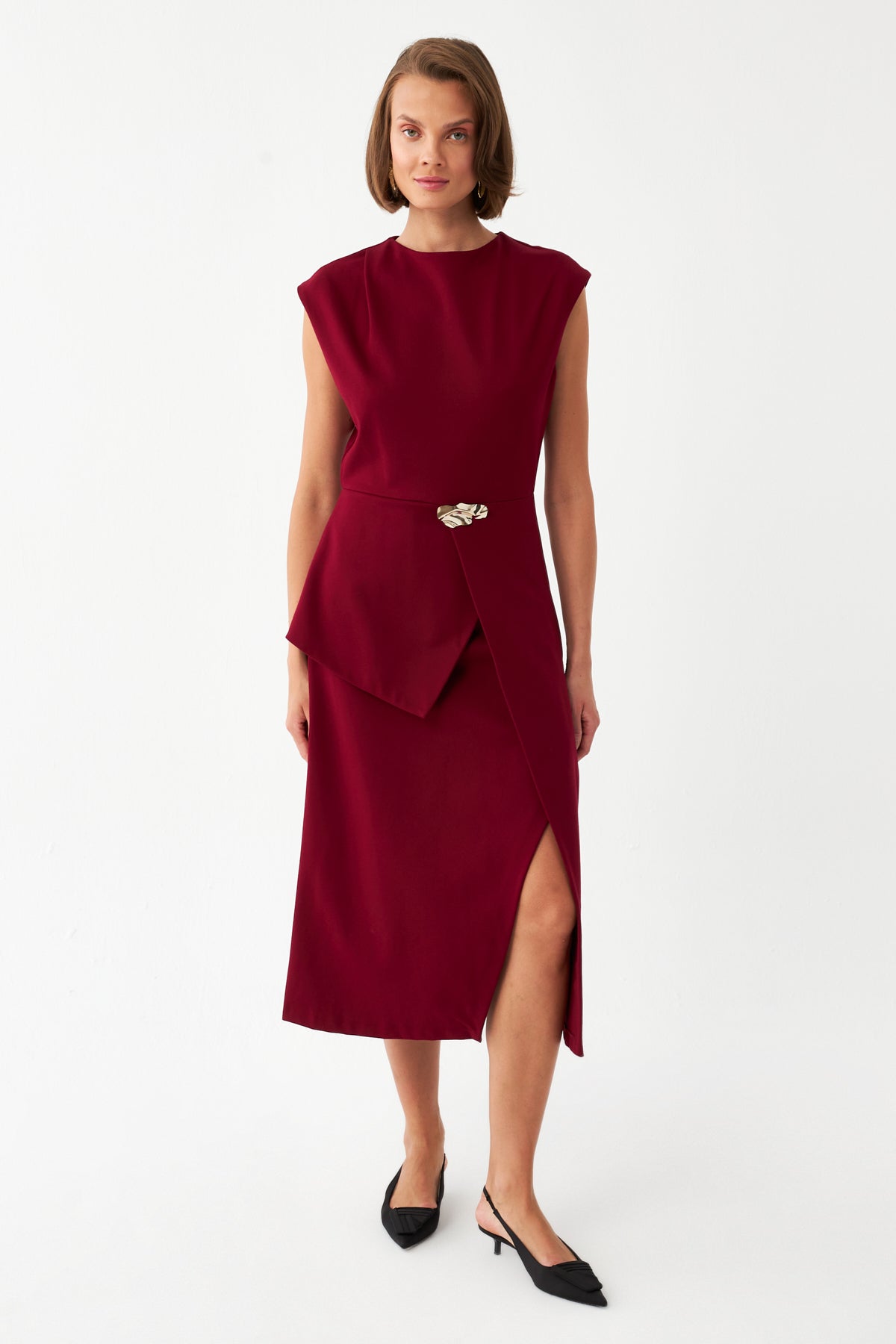 Kemer Detaylı Midi Elbise