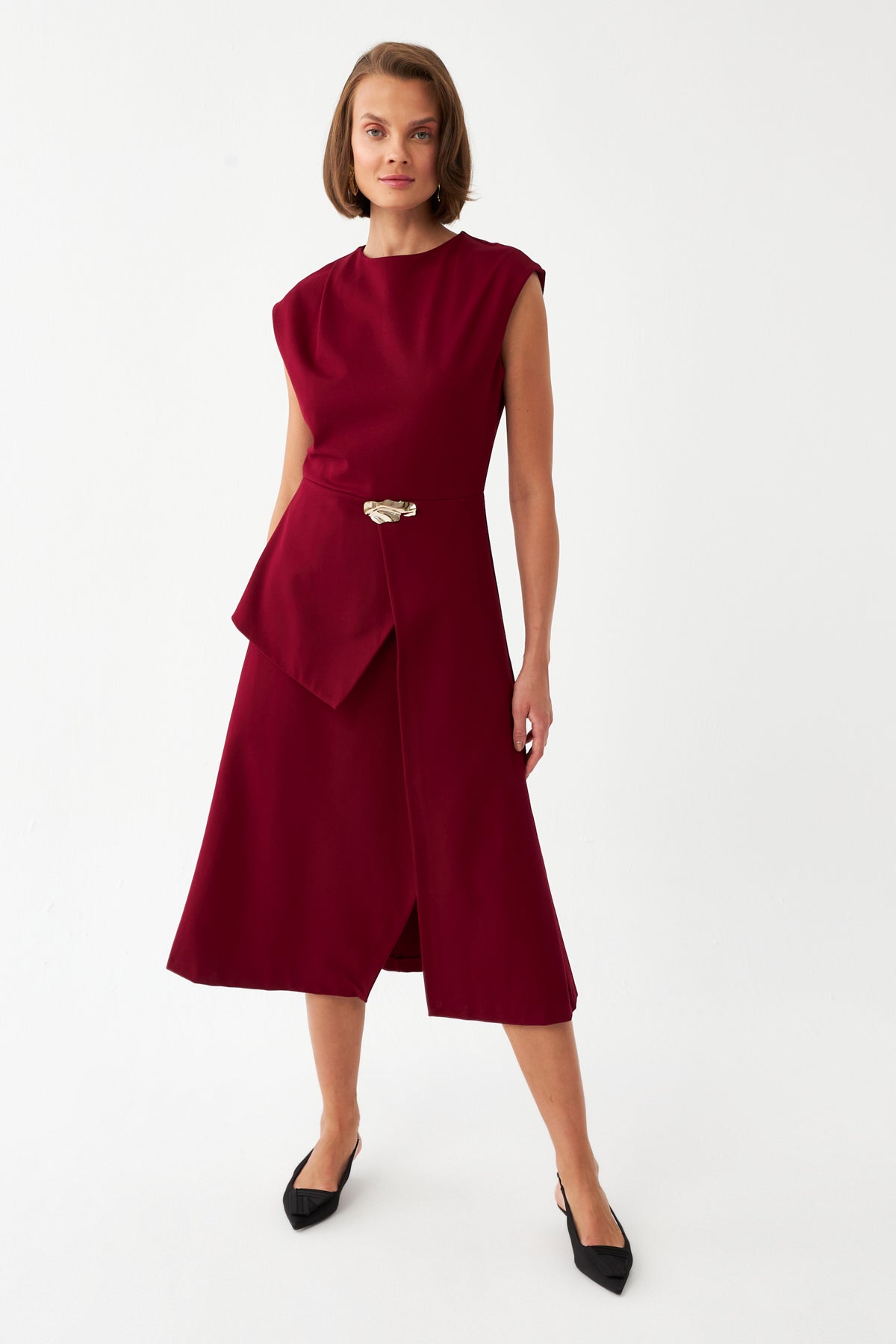 Kemer Detaylı Midi Elbise