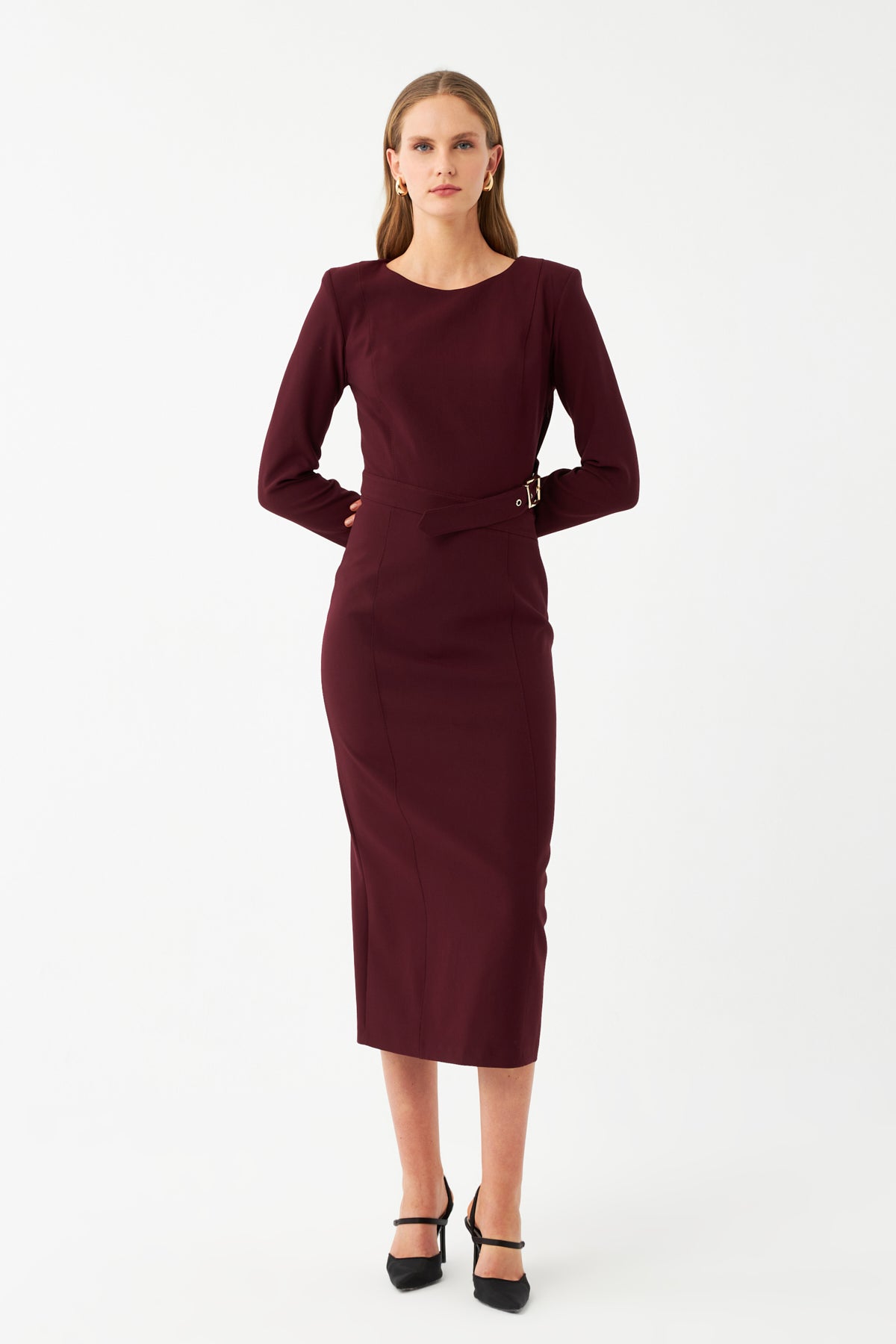 Kuşak Detaylı Maxi Elbise