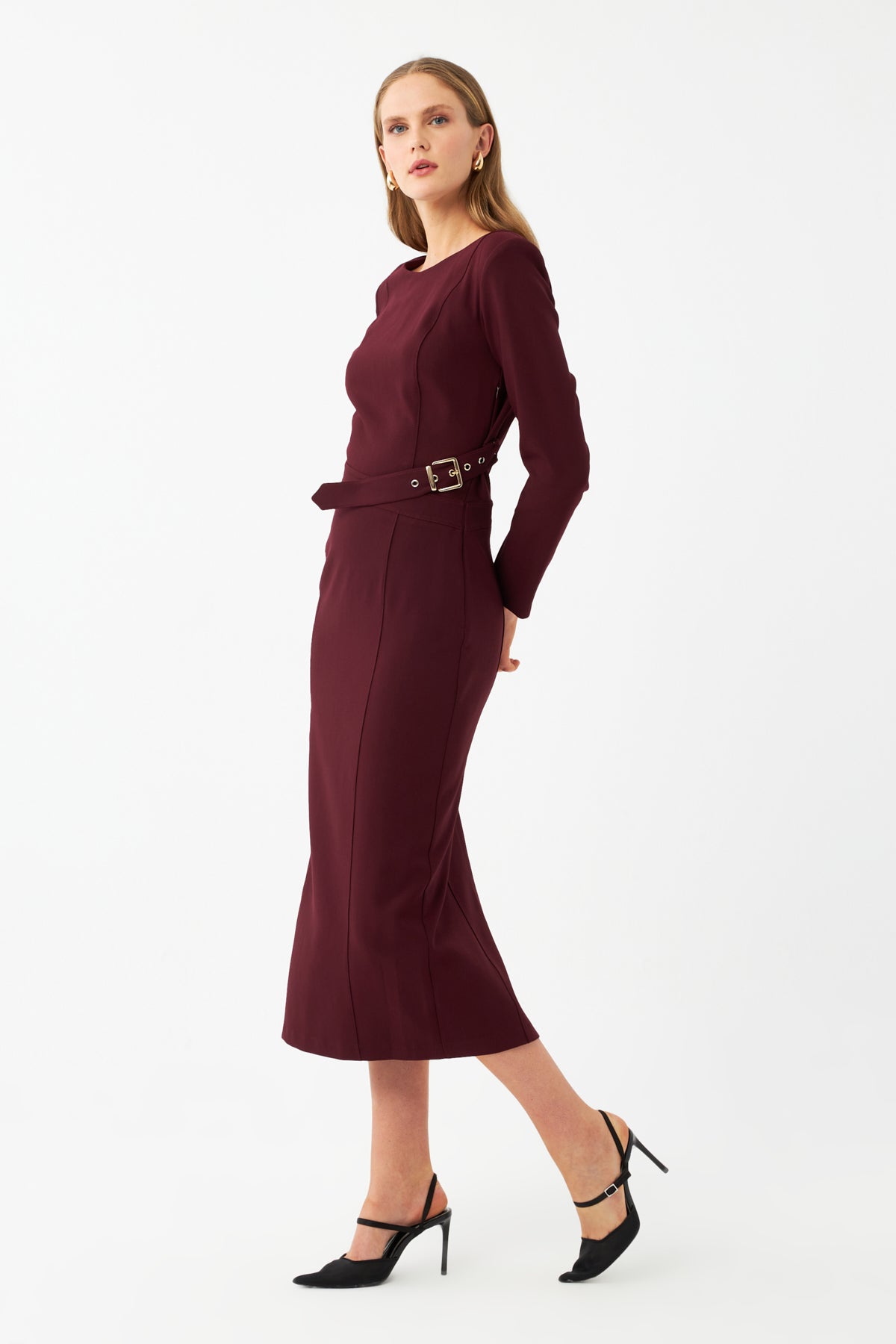 Kuşak Detaylı Maxi Elbise