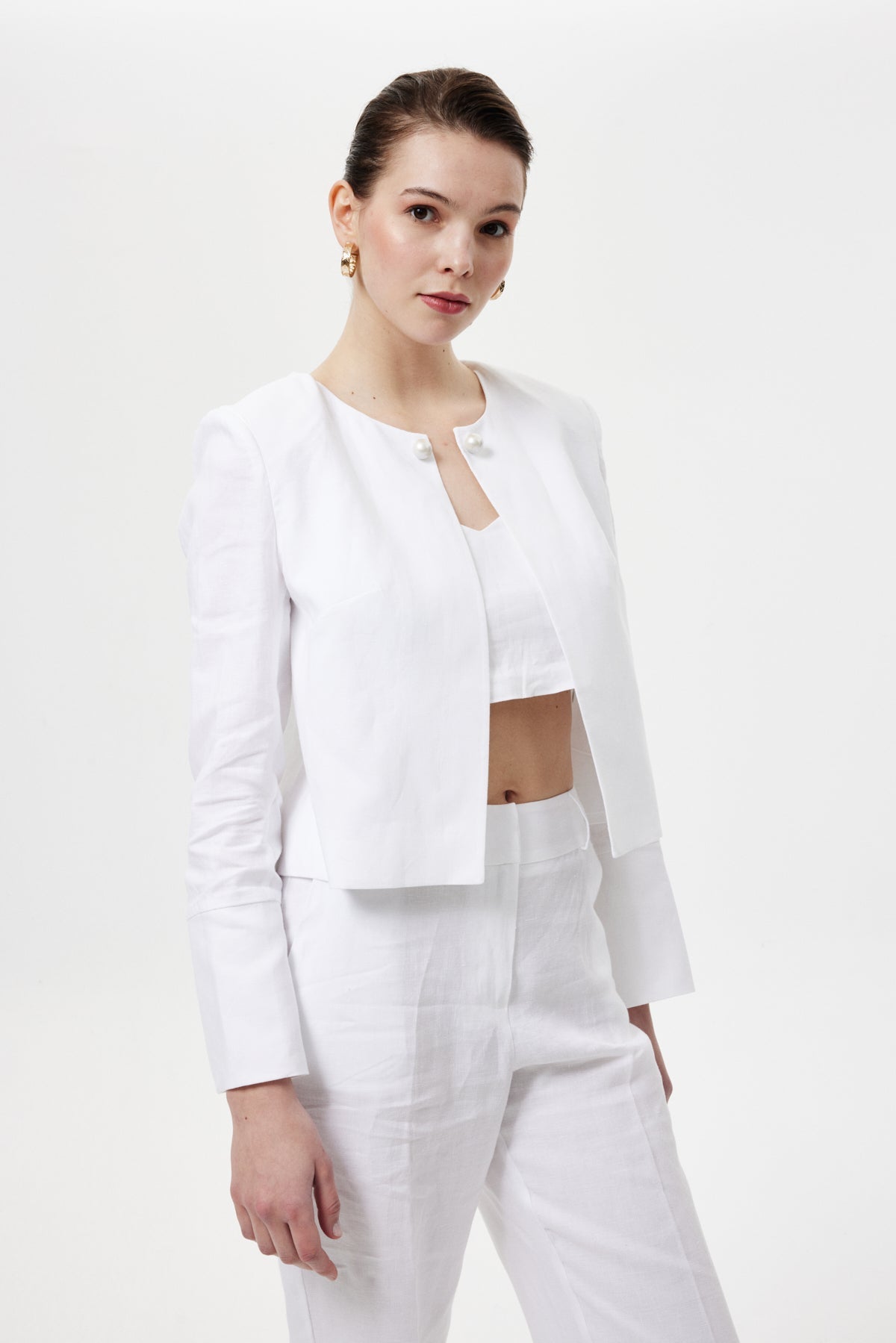 İncili Keten Ceket BEYAZ