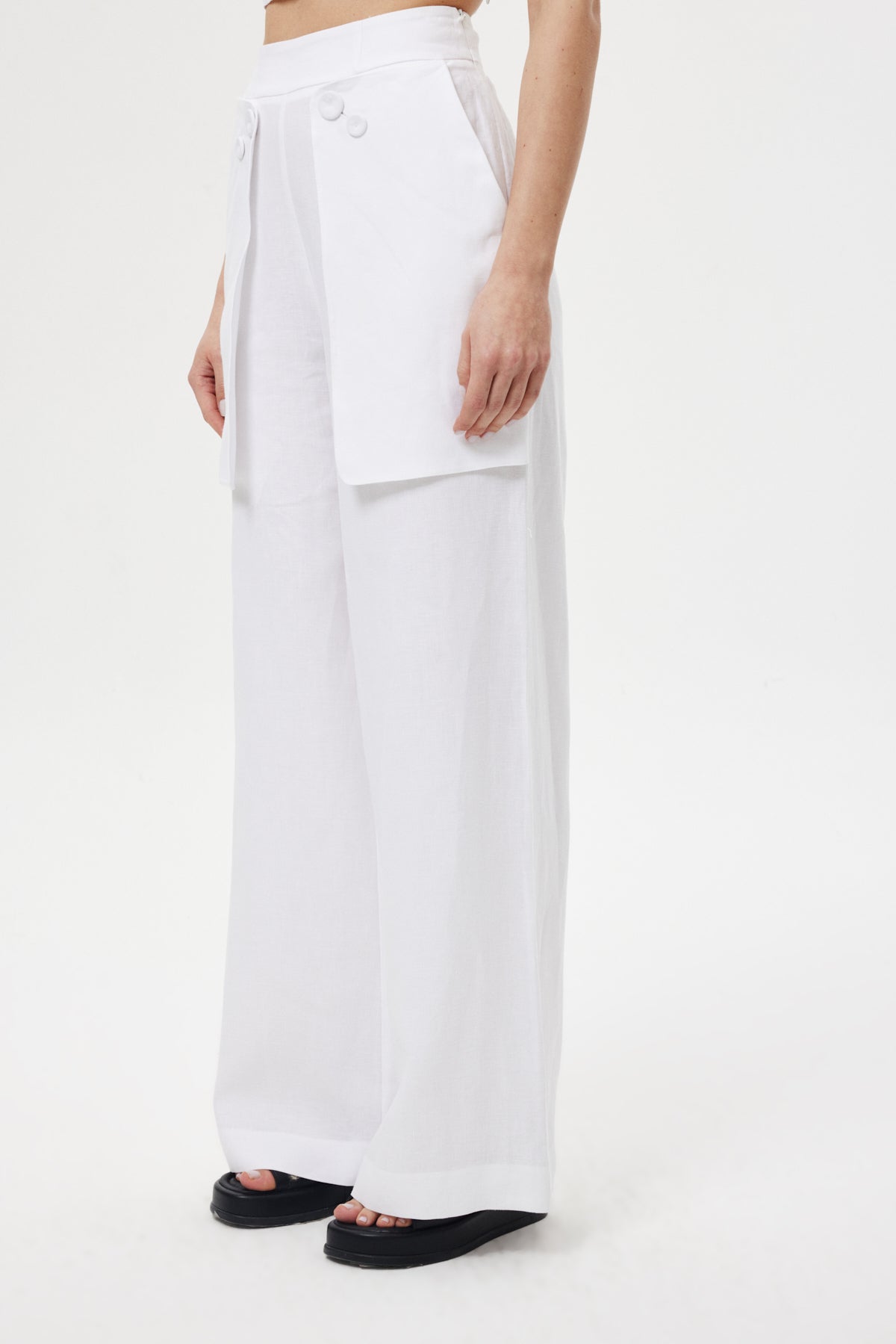 Cep Detaylı Keten Pantolon