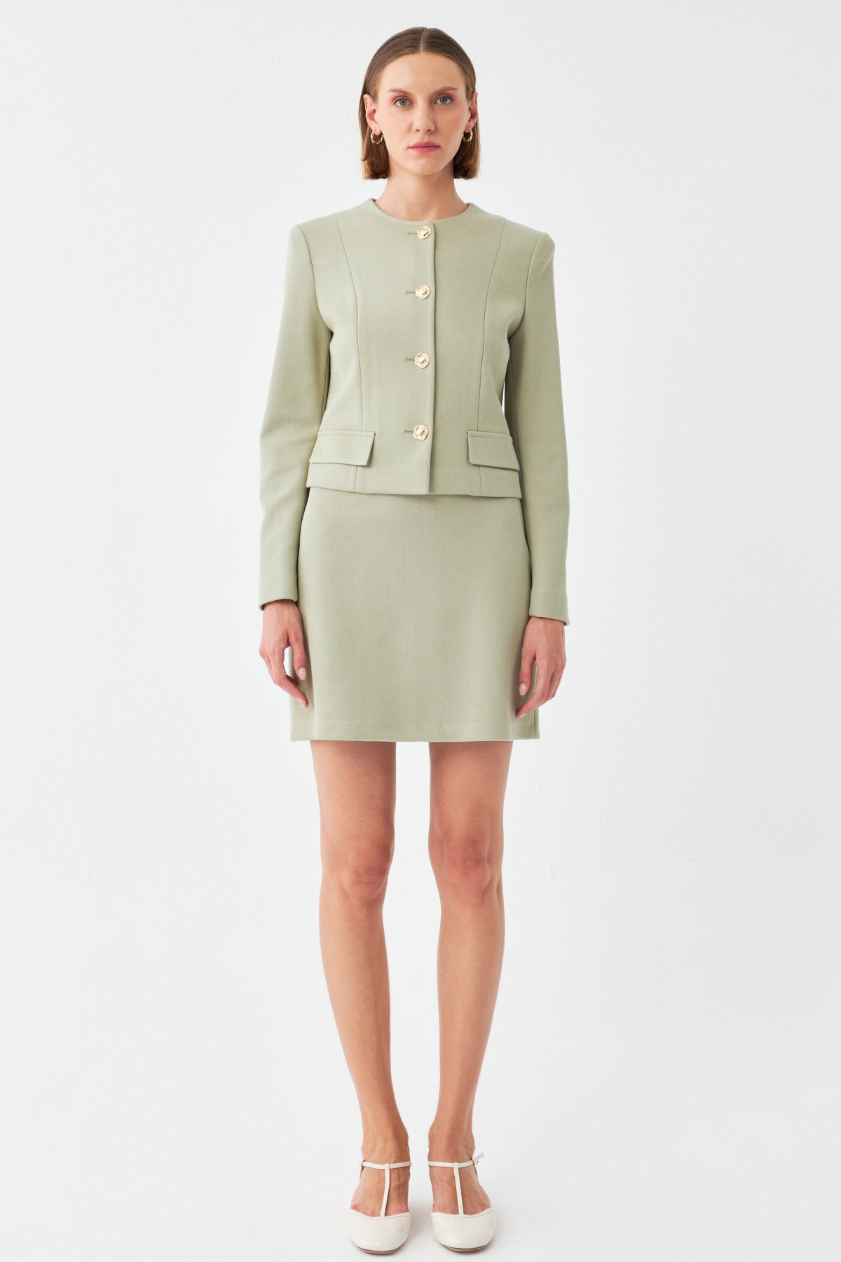 Crop Ceket Etek Takım