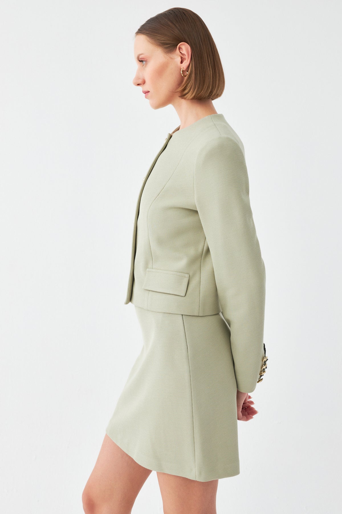 Crop Ceket Etek Takım