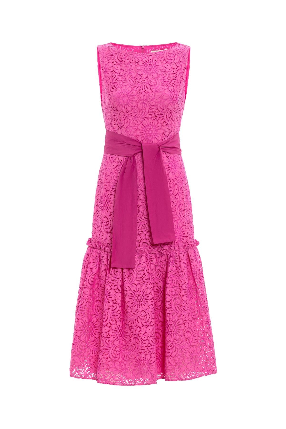 DANTEL ÖRME KUŞAKLI ELBİSE 26W40814