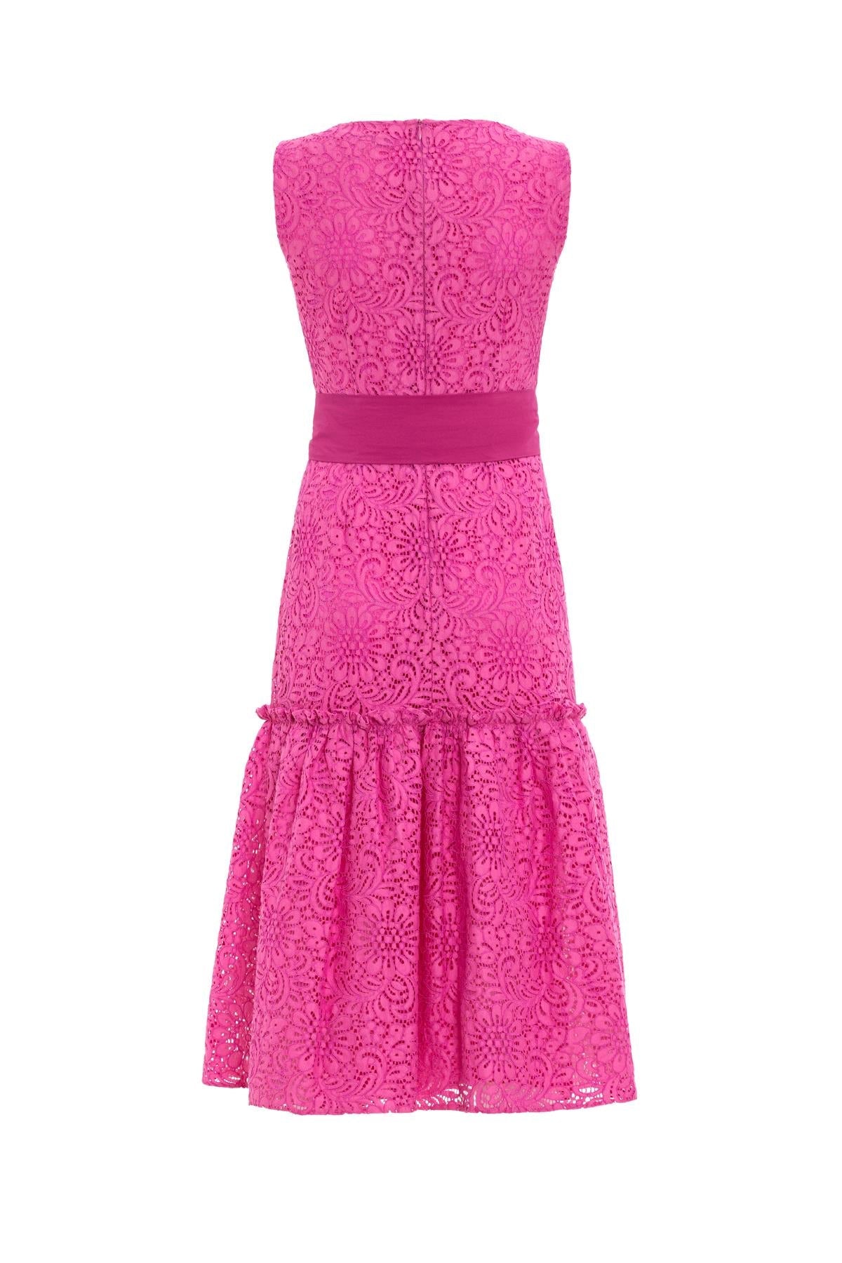 DANTEL ÖRME KUŞAKLI ELBİSE 26W40814