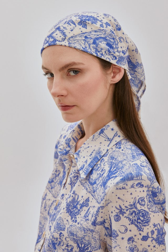 Desenli Gömlek Şort Takım Bej