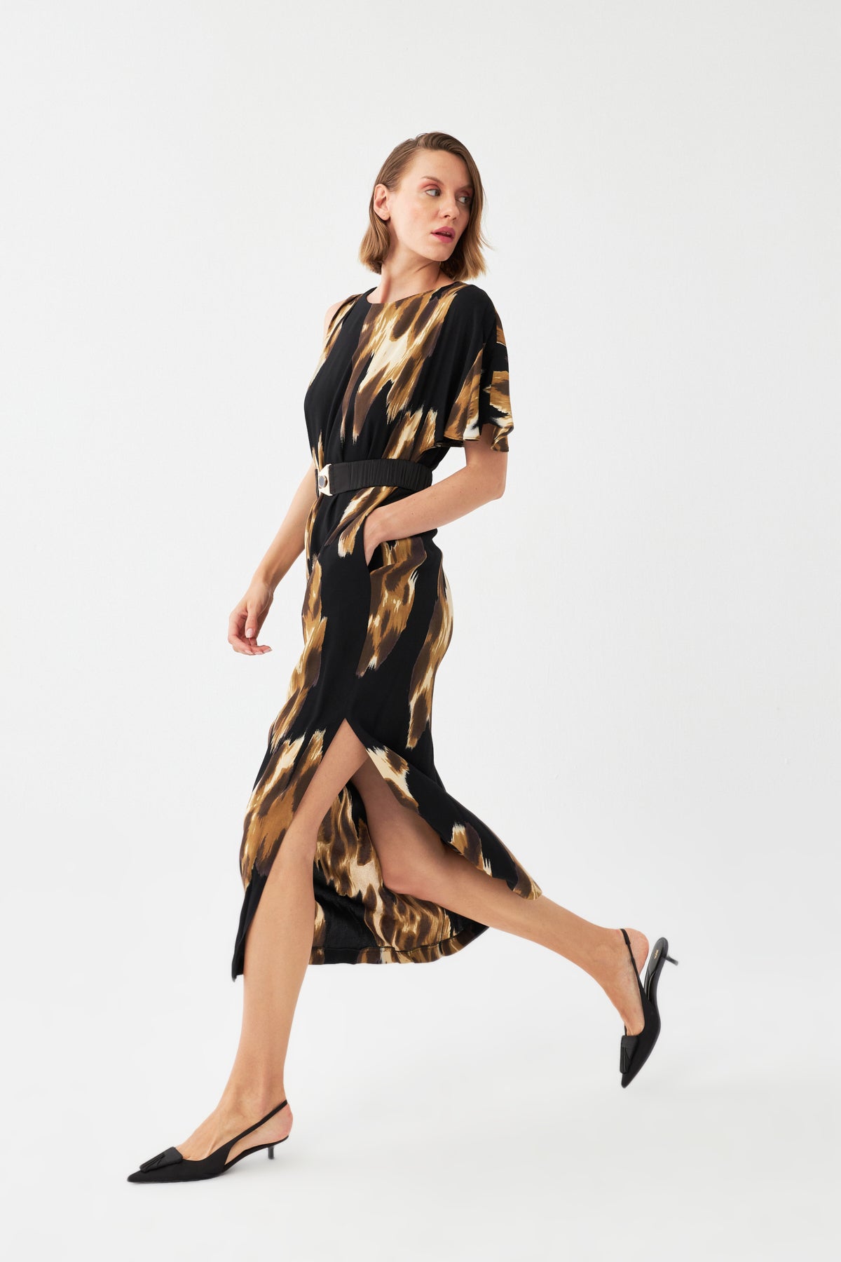 Desenli Maxi Elbise SİYAH