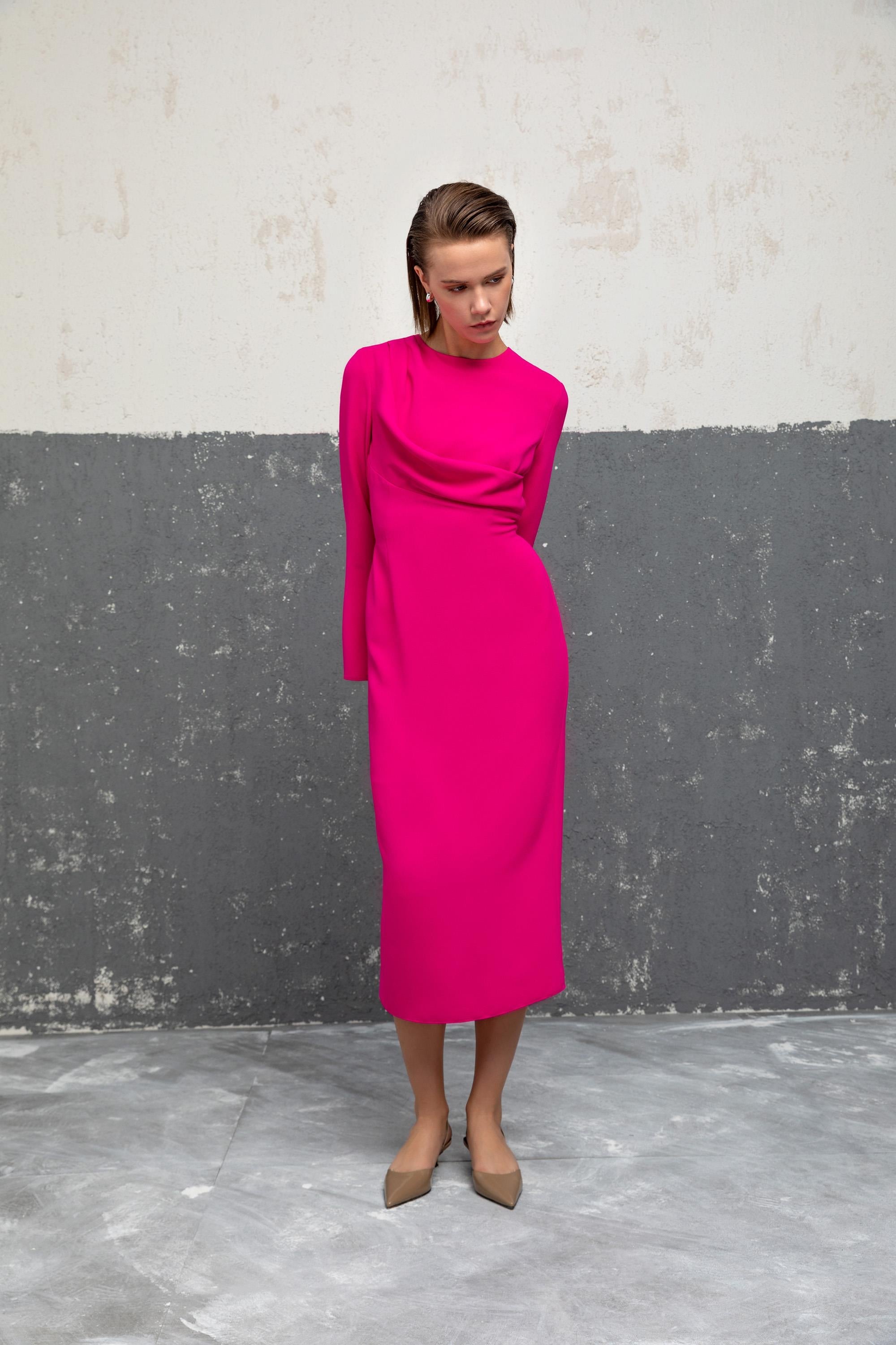 DRAPELİ MİDİ ELBİSE 26W40829