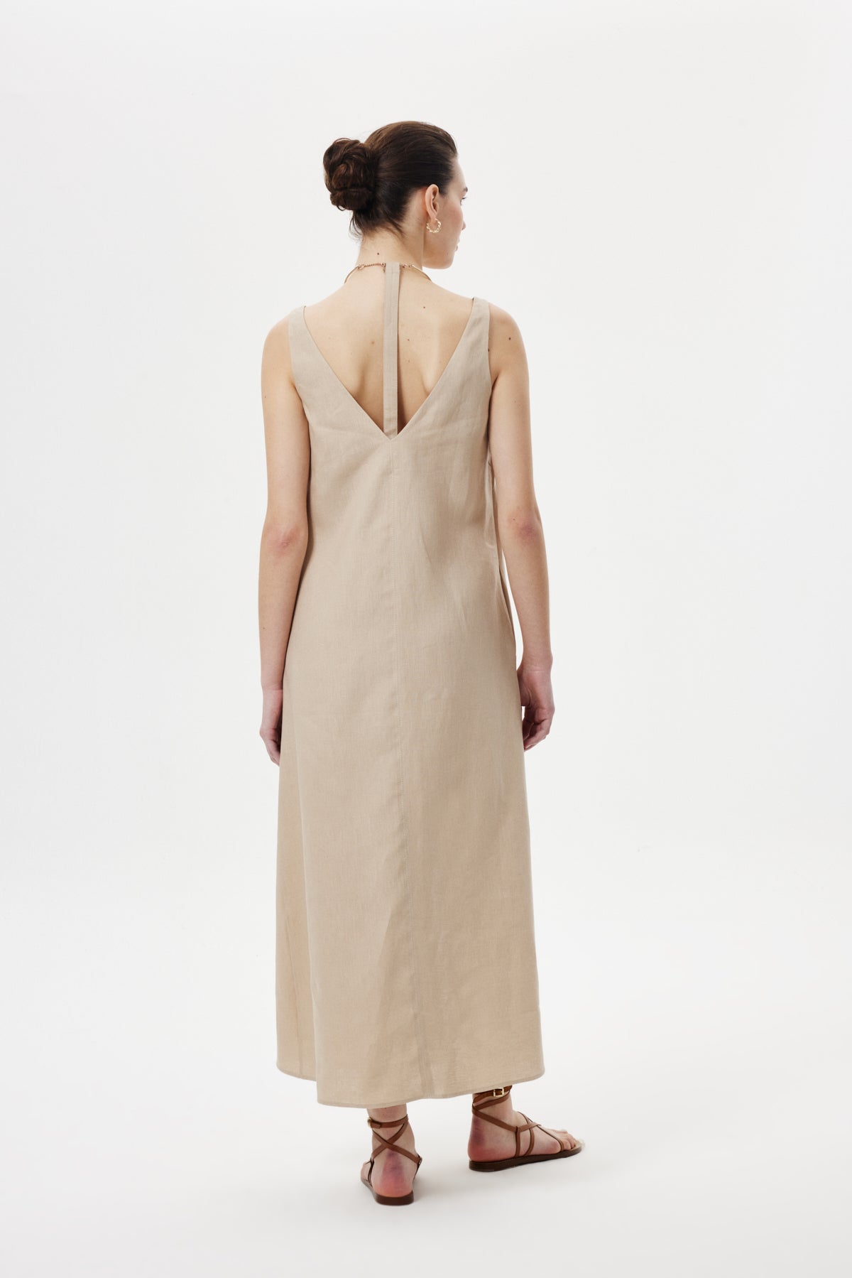 Kolyeli Maxi Elbise BEJ