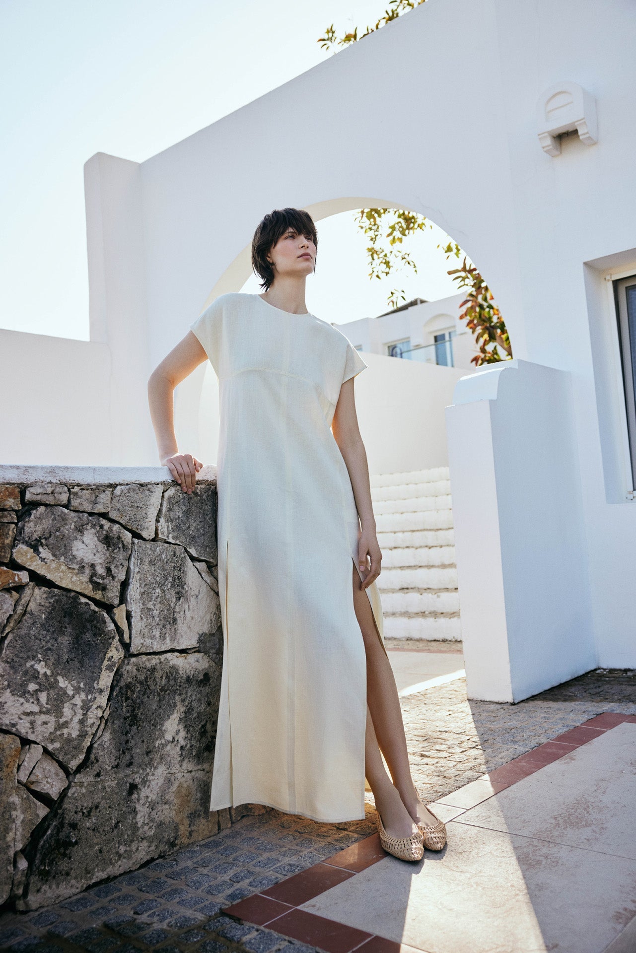 Yırtmaçlı Keten Elbise