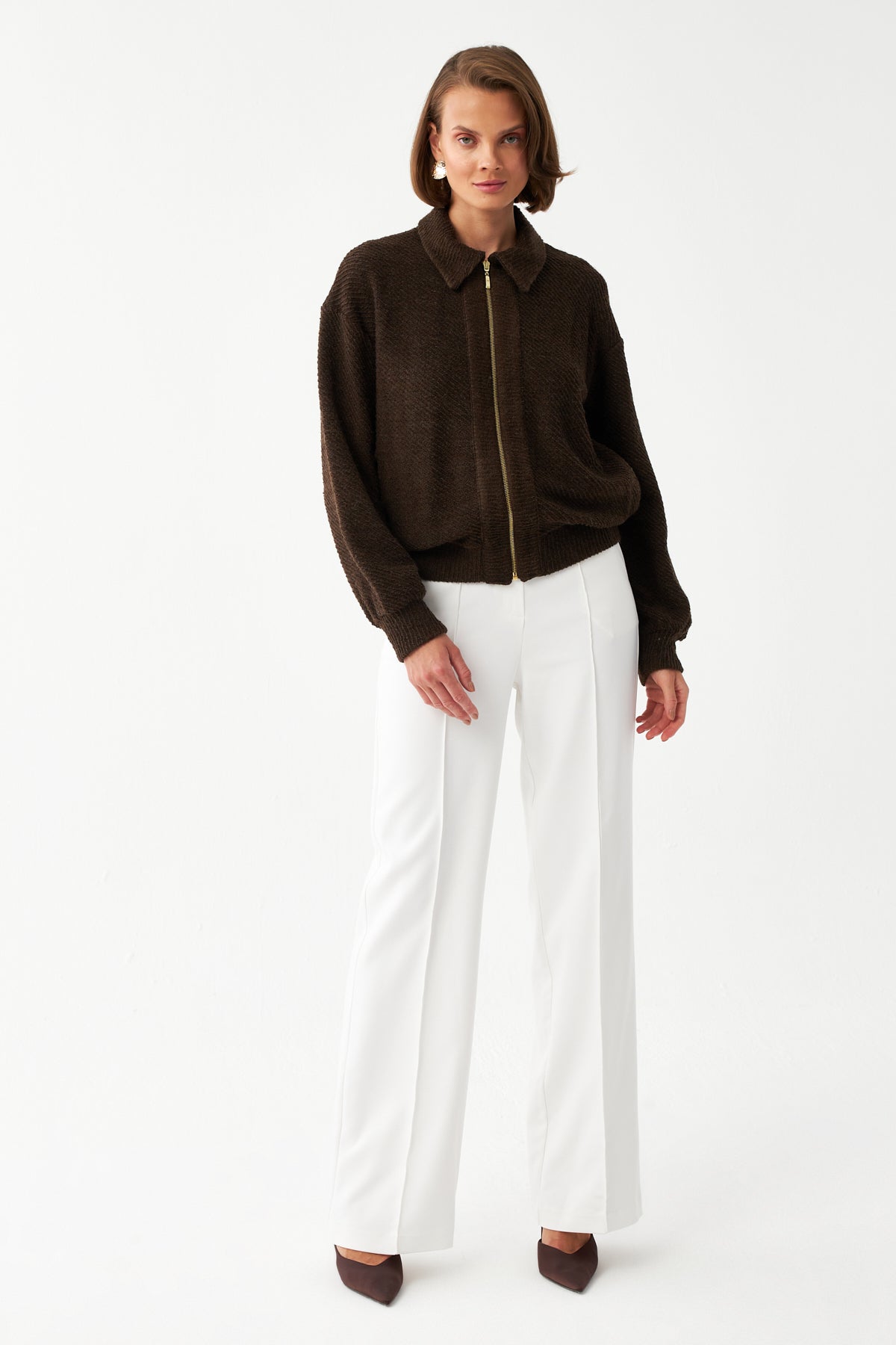 Fermuarlı Dokulu Ceket