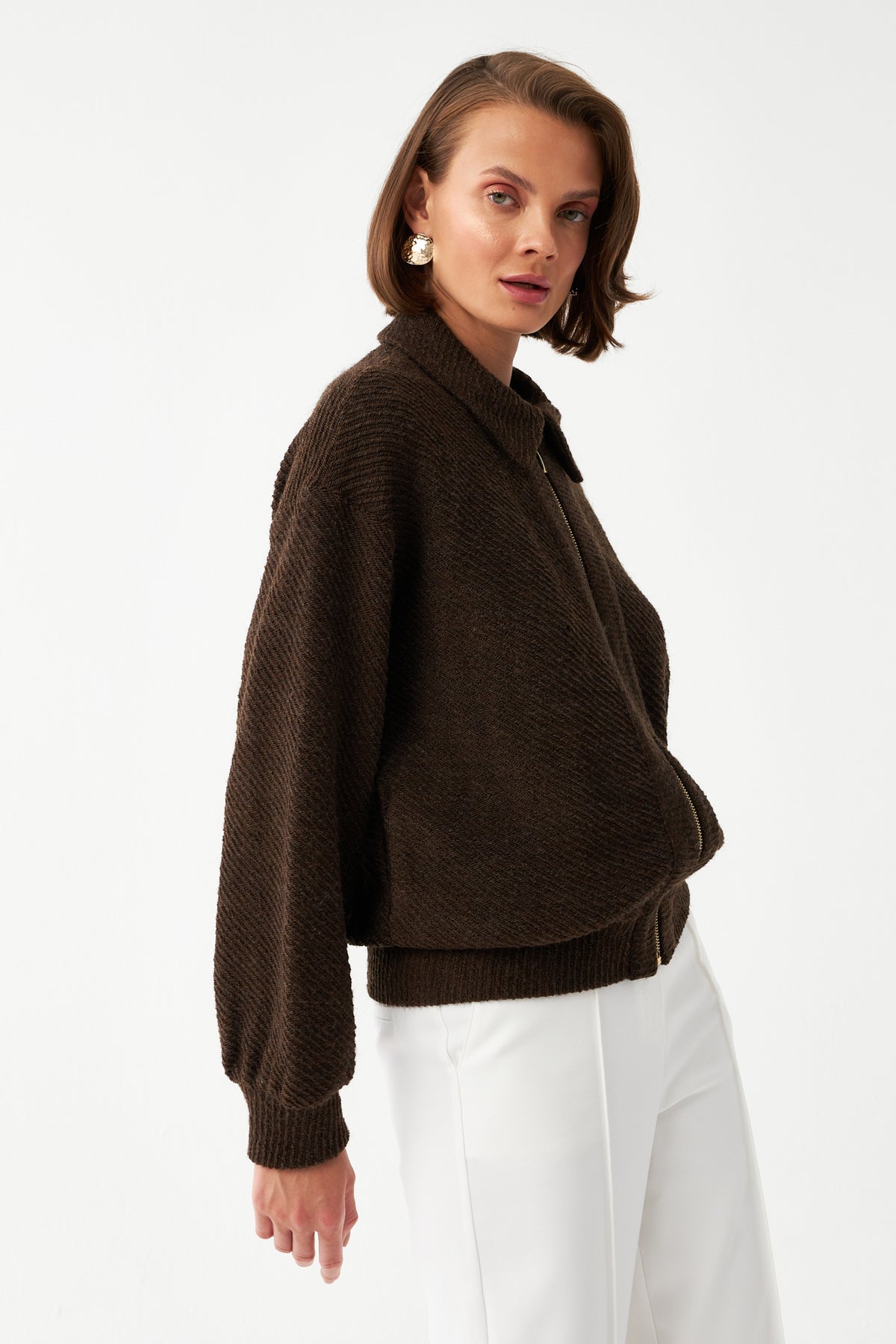 Fermuarlı Dokulu Ceket