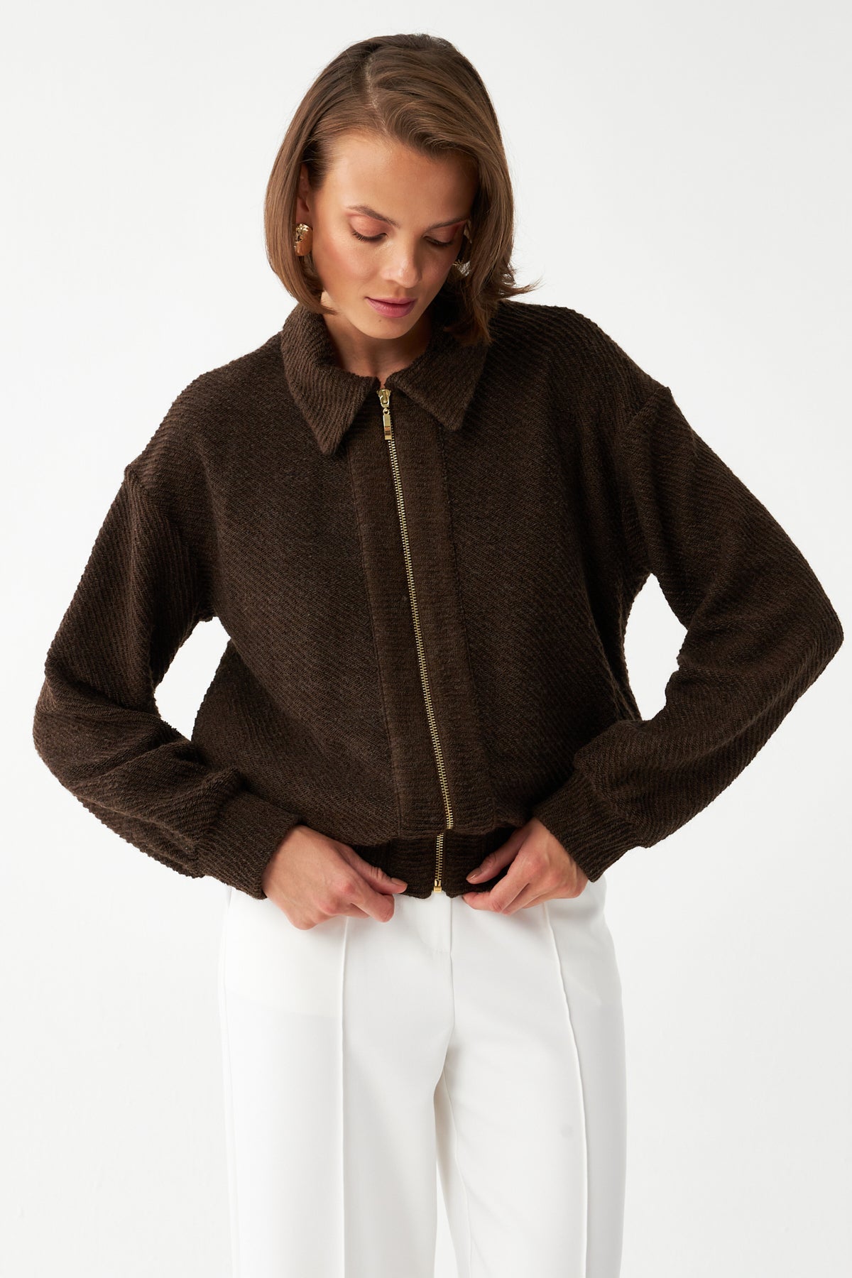 Fermuarlı Dokulu Ceket