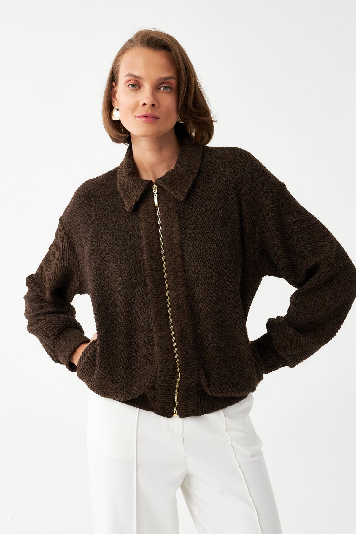 Fermuarlı Dokulu Ceket