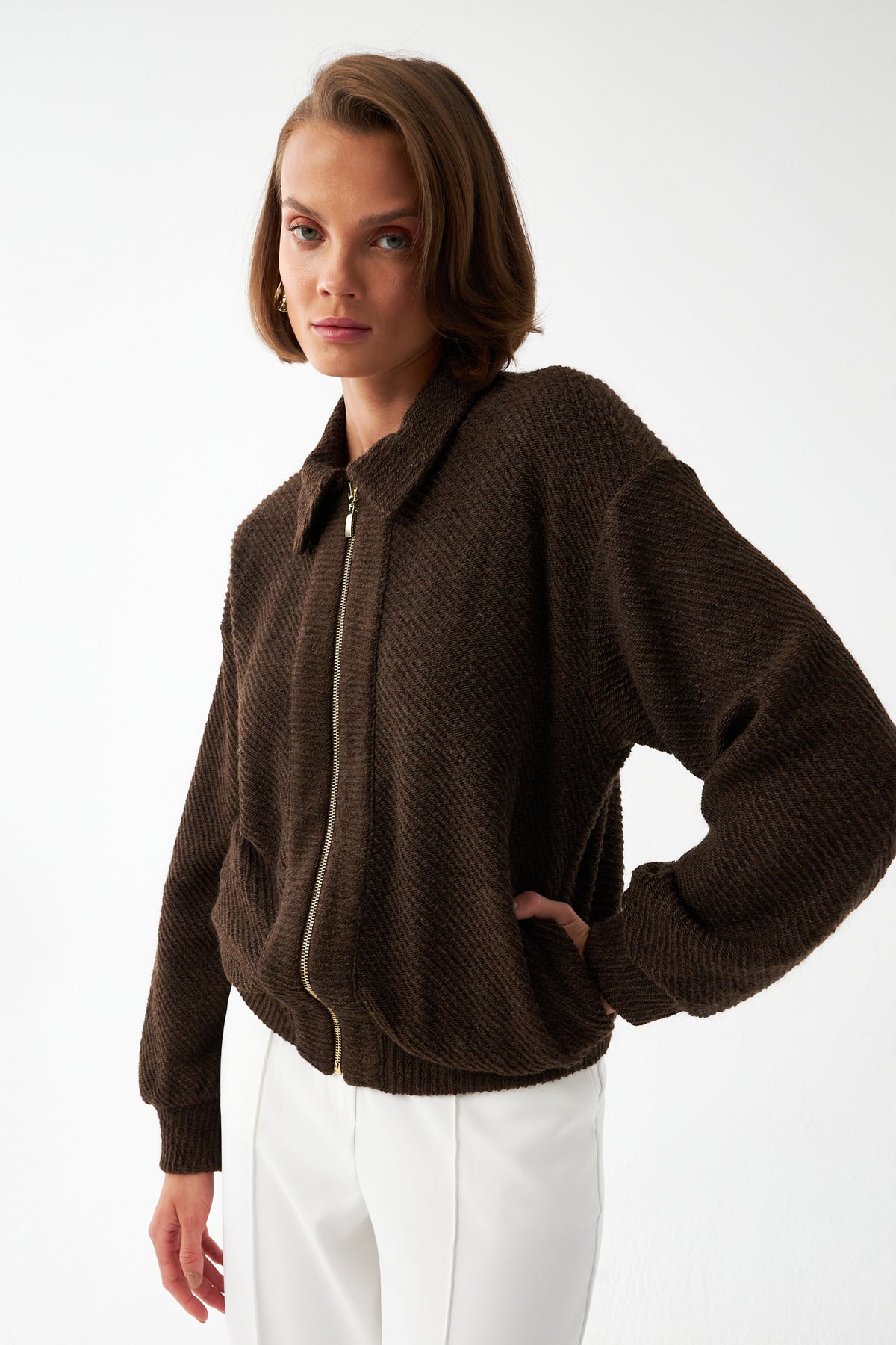 Fermuarlı Dokulu Ceket