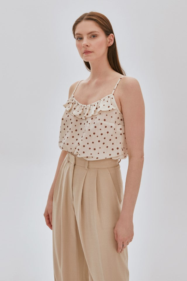 Fırfır Detaylı Puanlı Bluz BEJ-KAHVE