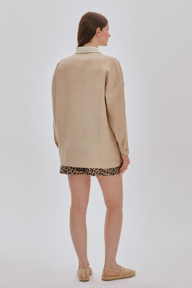 Garnili Kruvaze Keten Ceket BEJ