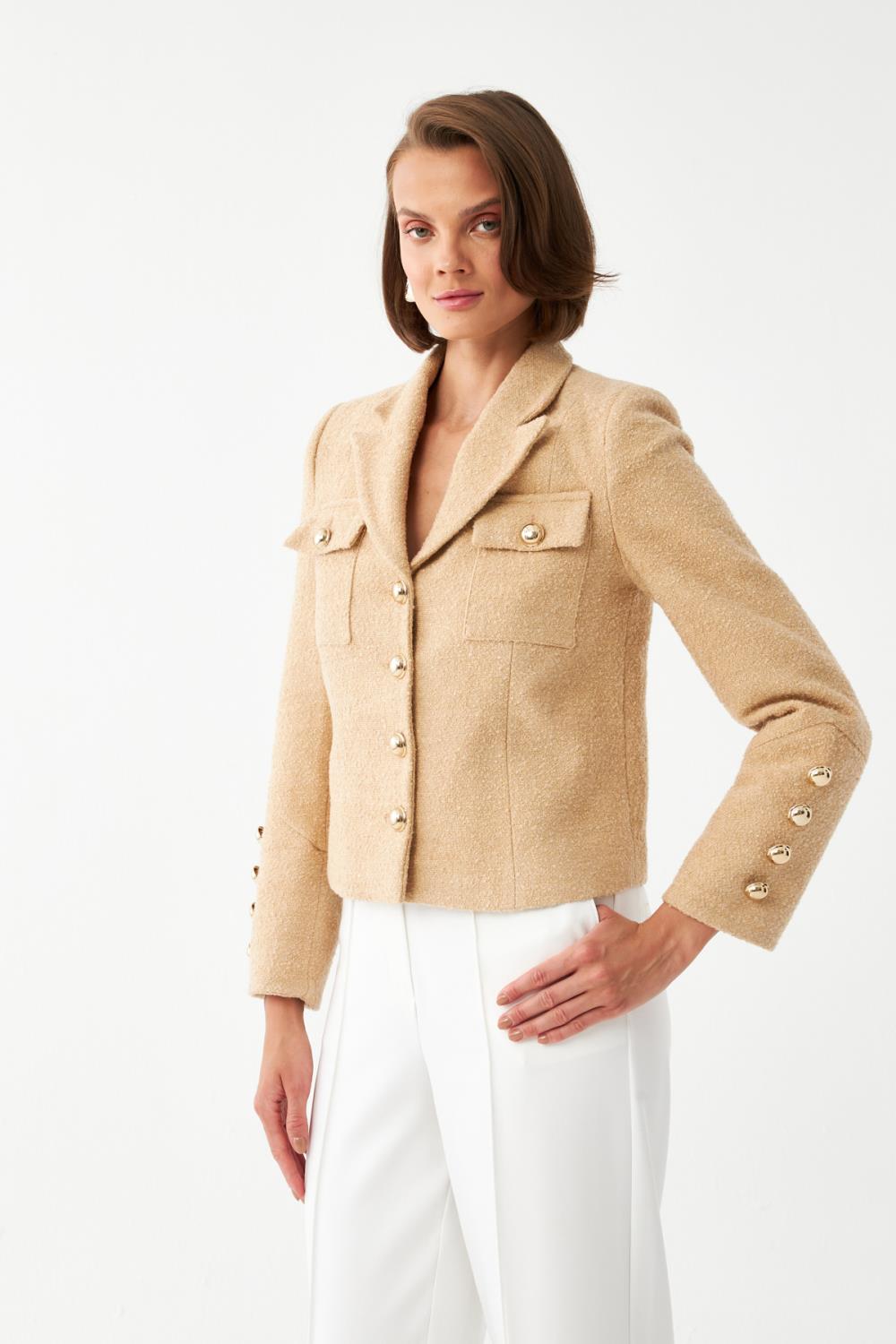 Gold Düğme Detaylı Ceket EKRU