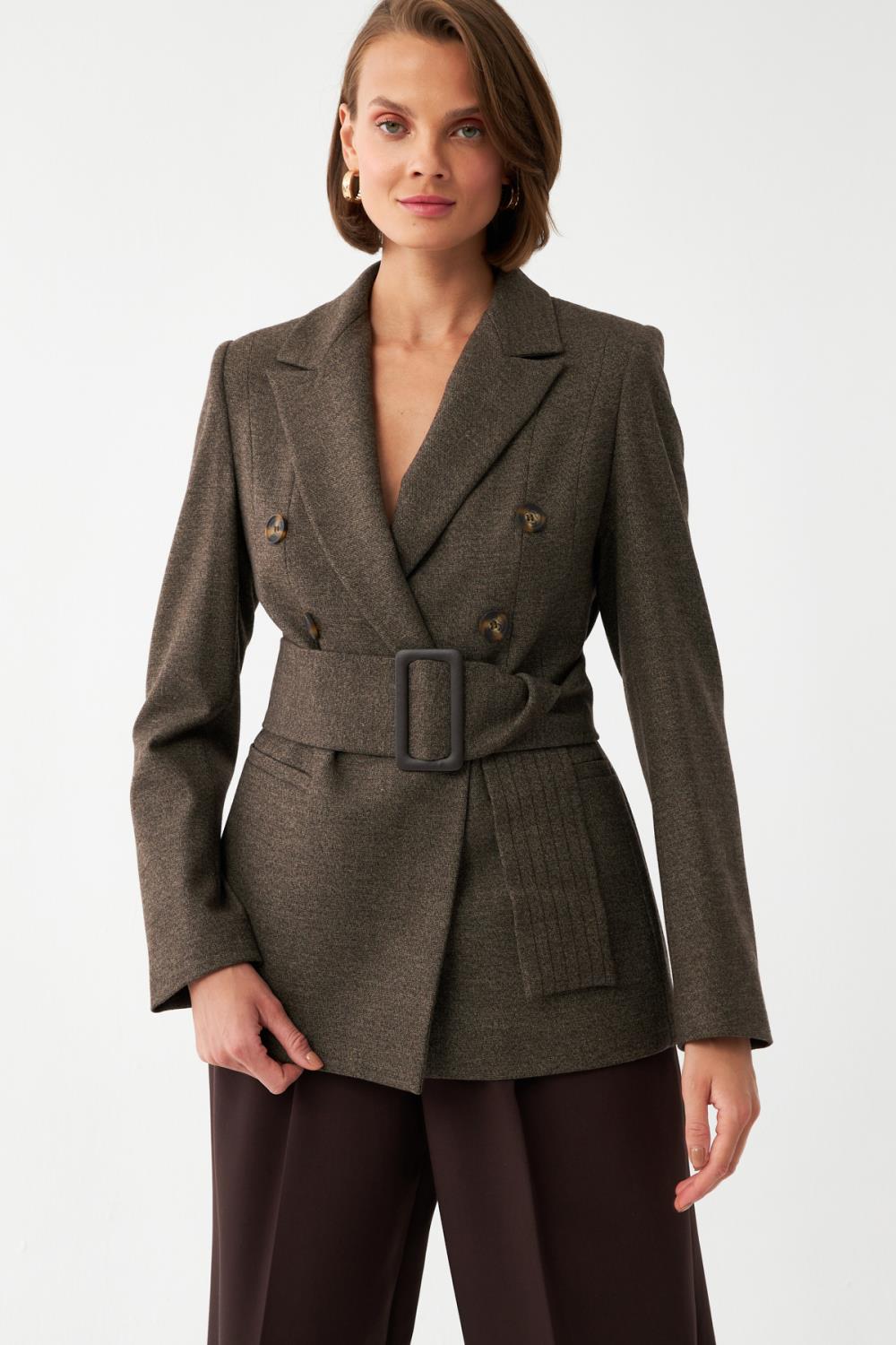 Kemerli Kruvaze Blazer Ceket