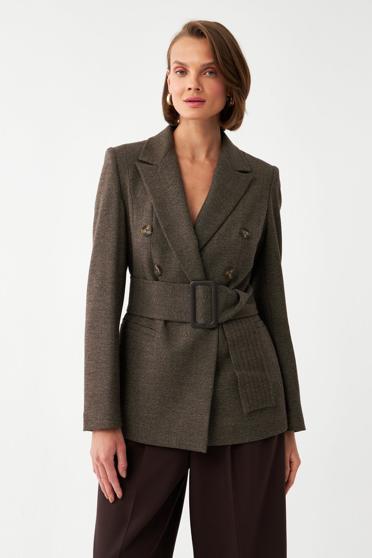 Kadın Kuşaklı Kruvaze Blazer Ceket