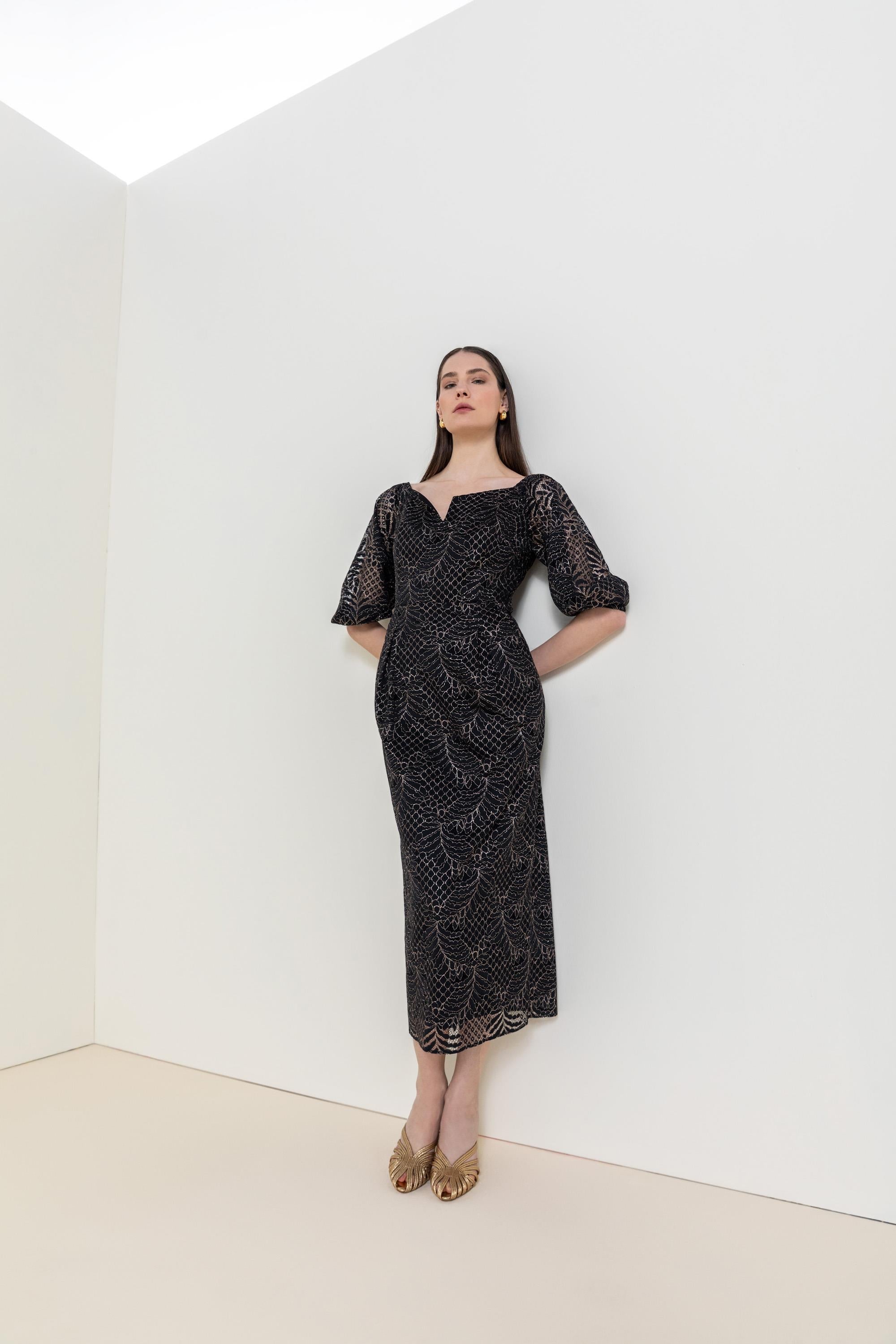 KARE YAKA MİDİ ELBİSE 26W40849