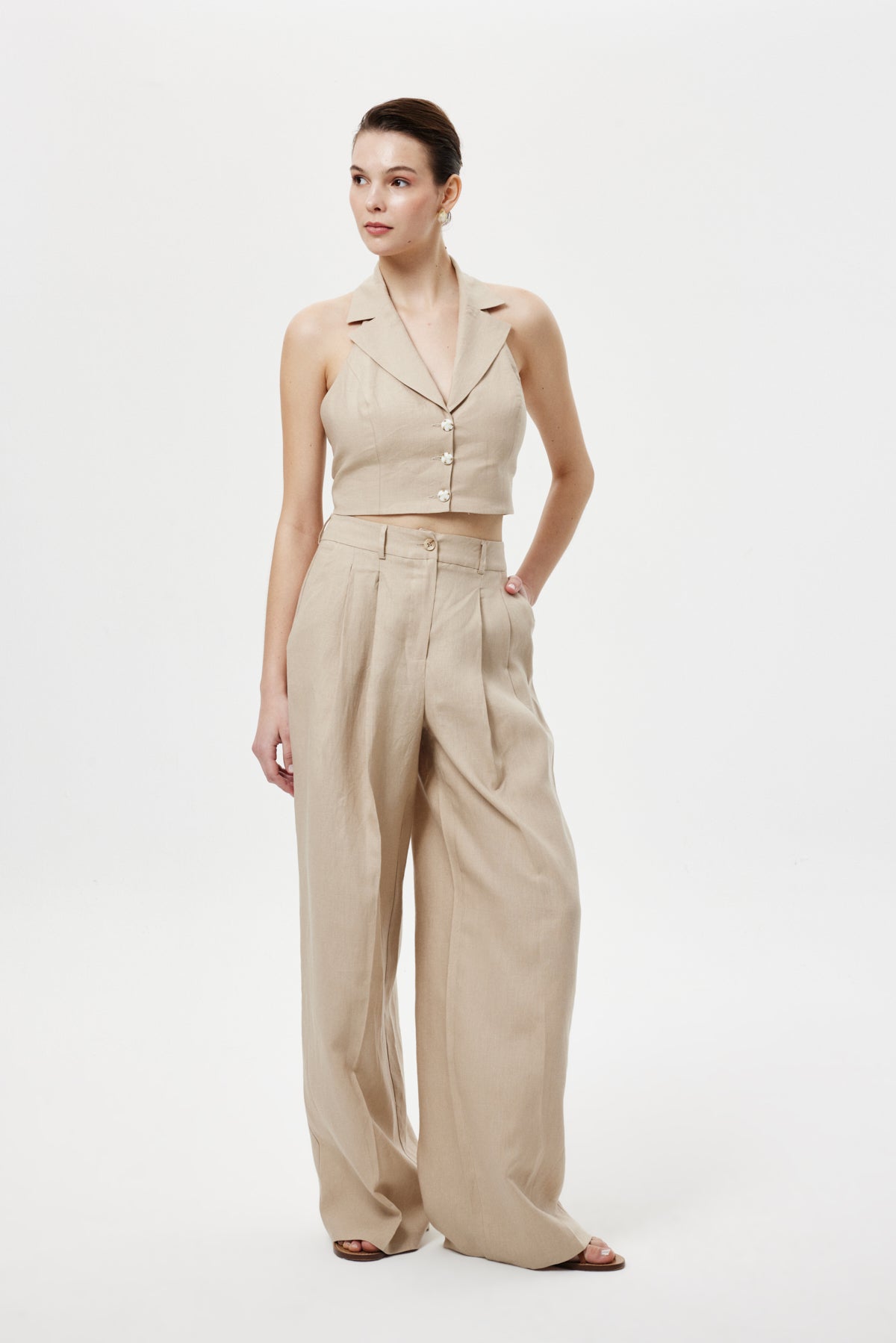 Pileli Keten Pantolon