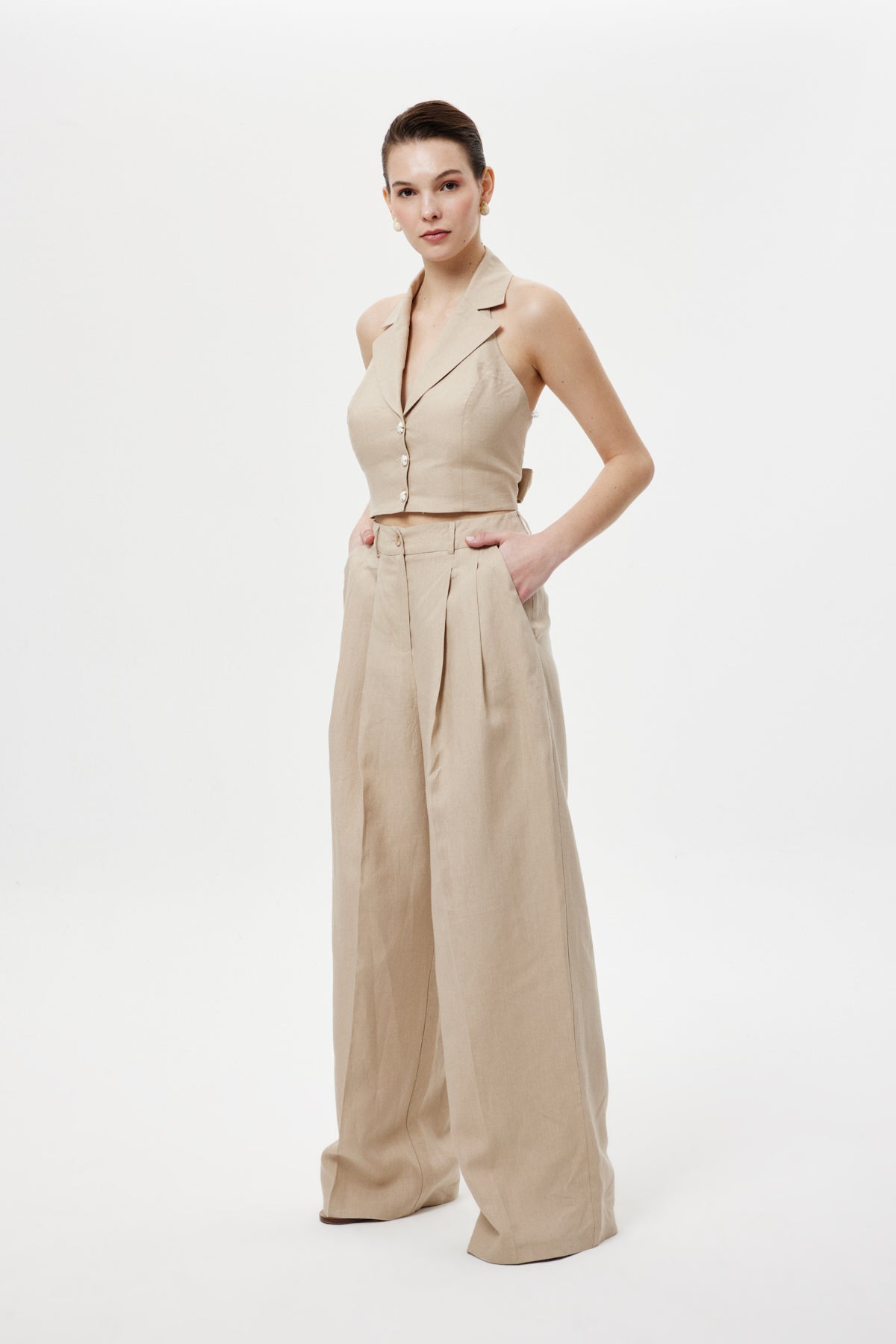 Pileli Keten Pantolon