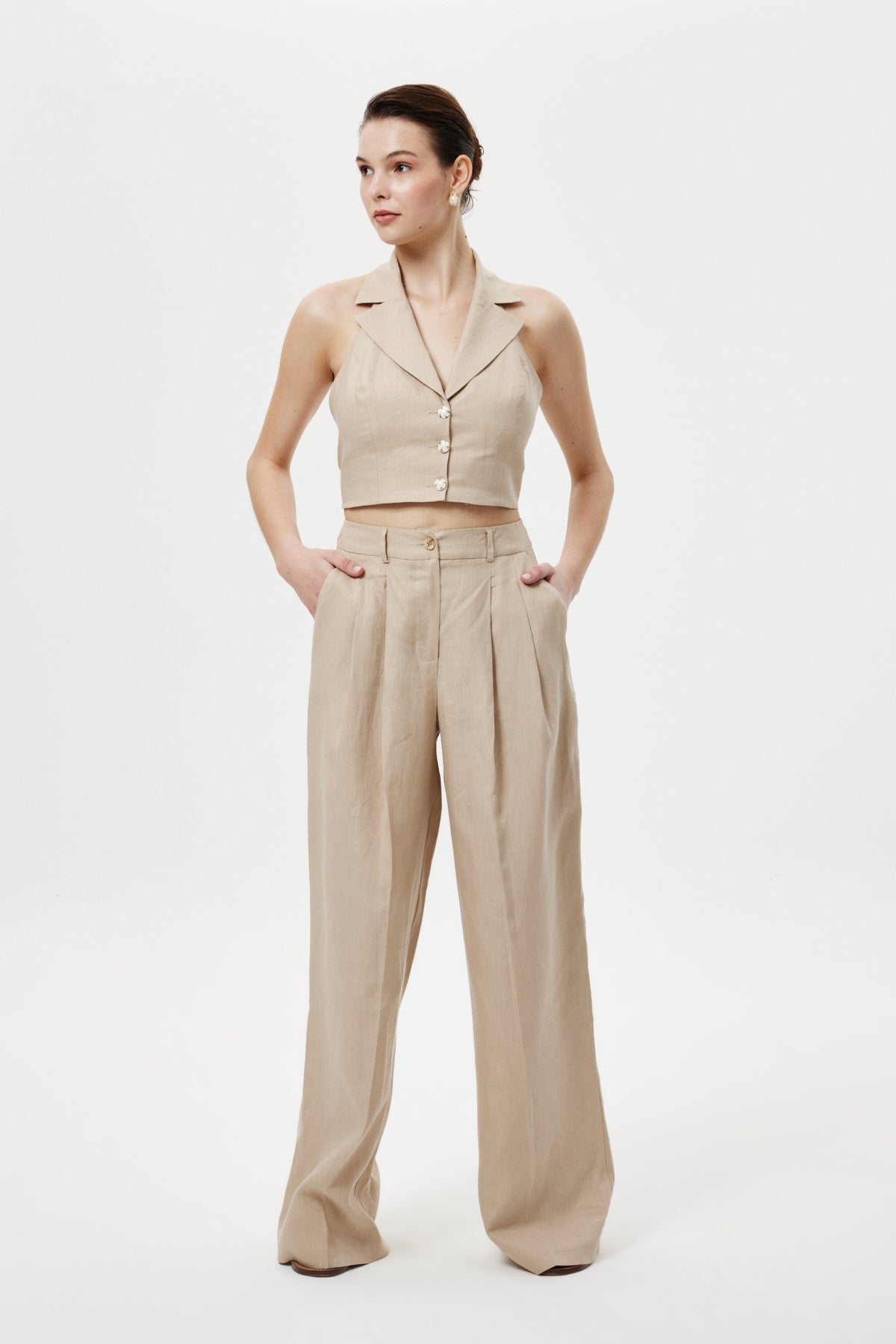 Pileli Keten Pantolon