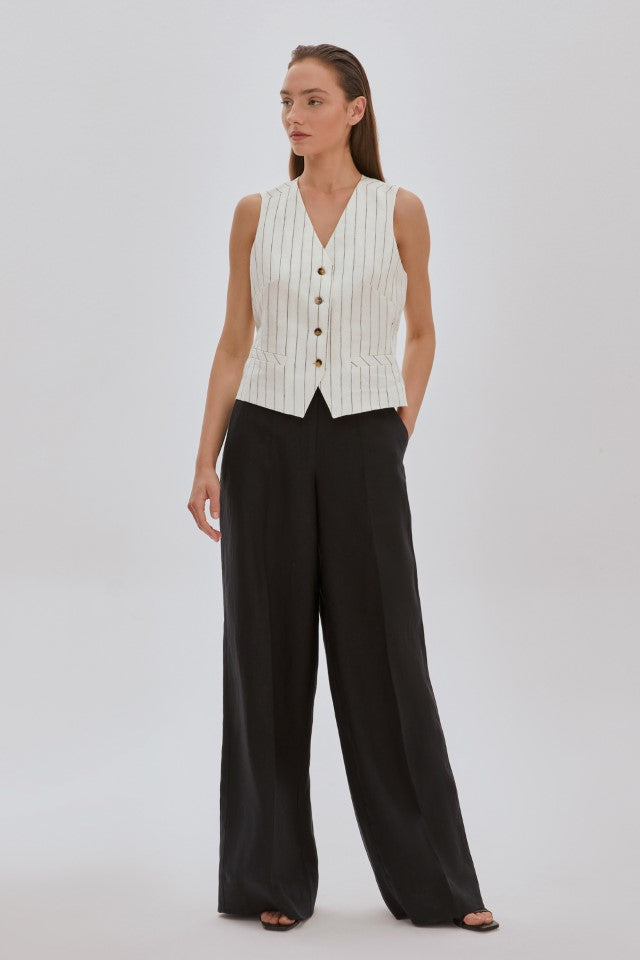 Keten Palazzo Pantolon Siyah