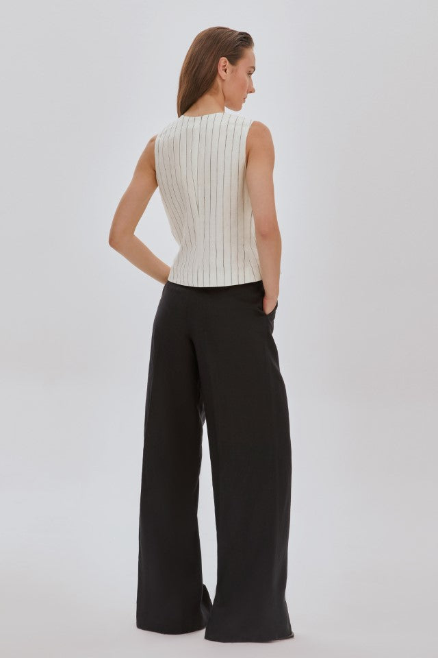 Keten Palazzo Pantolon Siyah