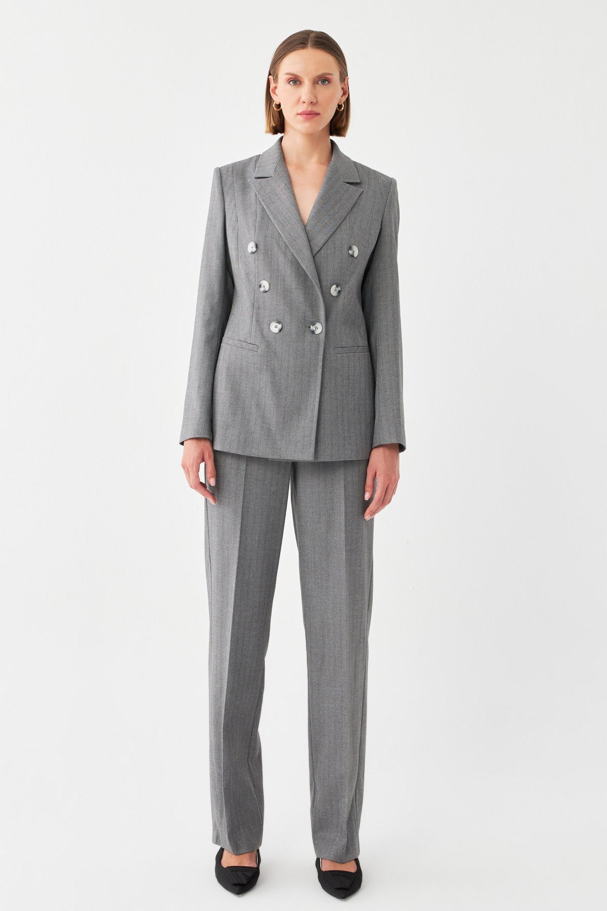 Klapa Çizgili Takım Elbise GRİ