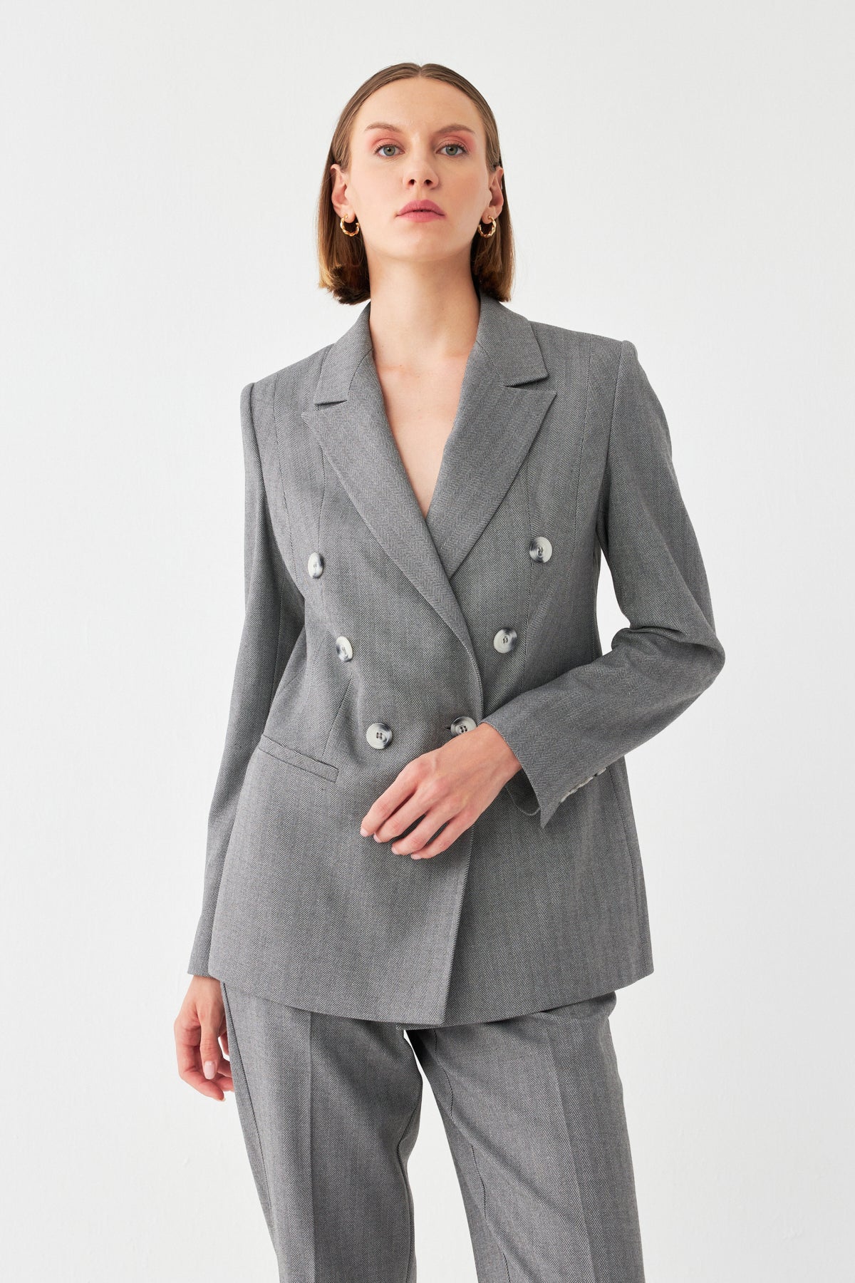 Klapa Çizgili Takım Elbise GRİ