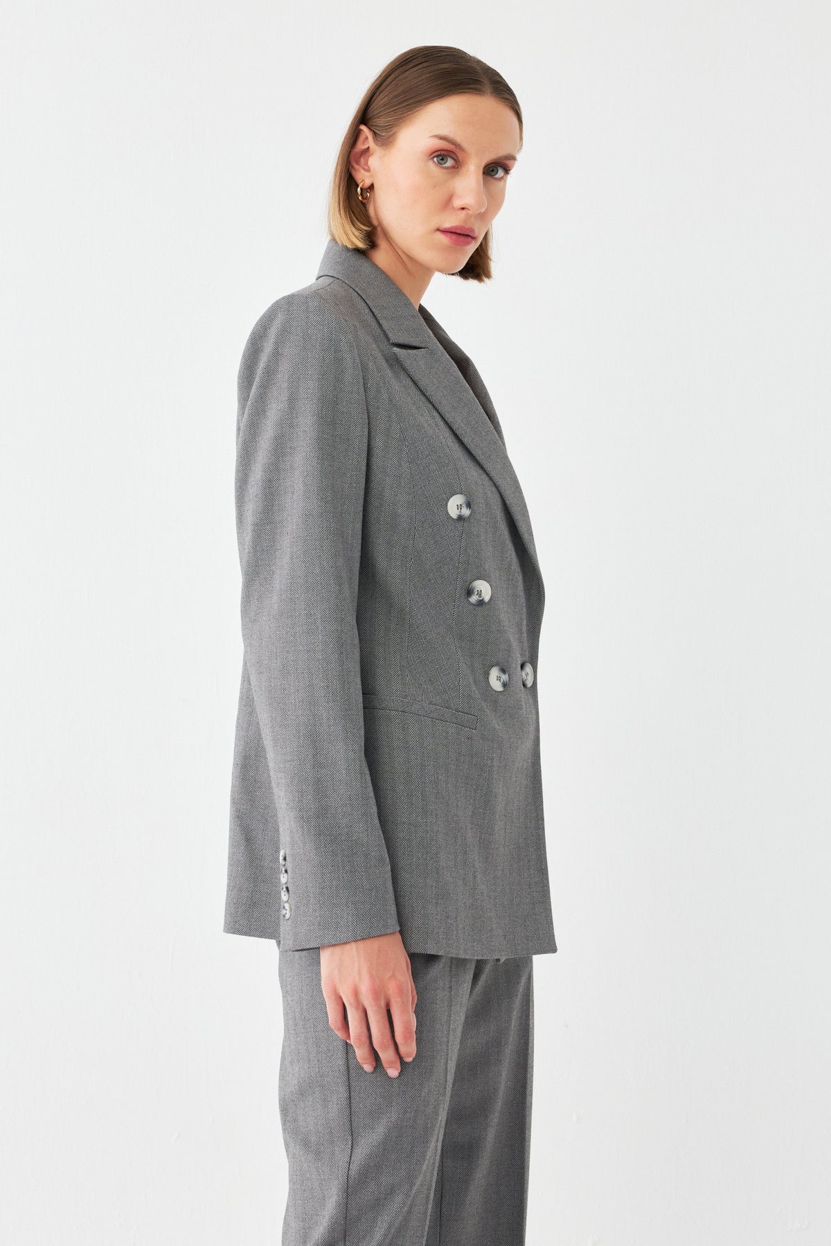 Klapa Çizgili Takım Elbise GRİ