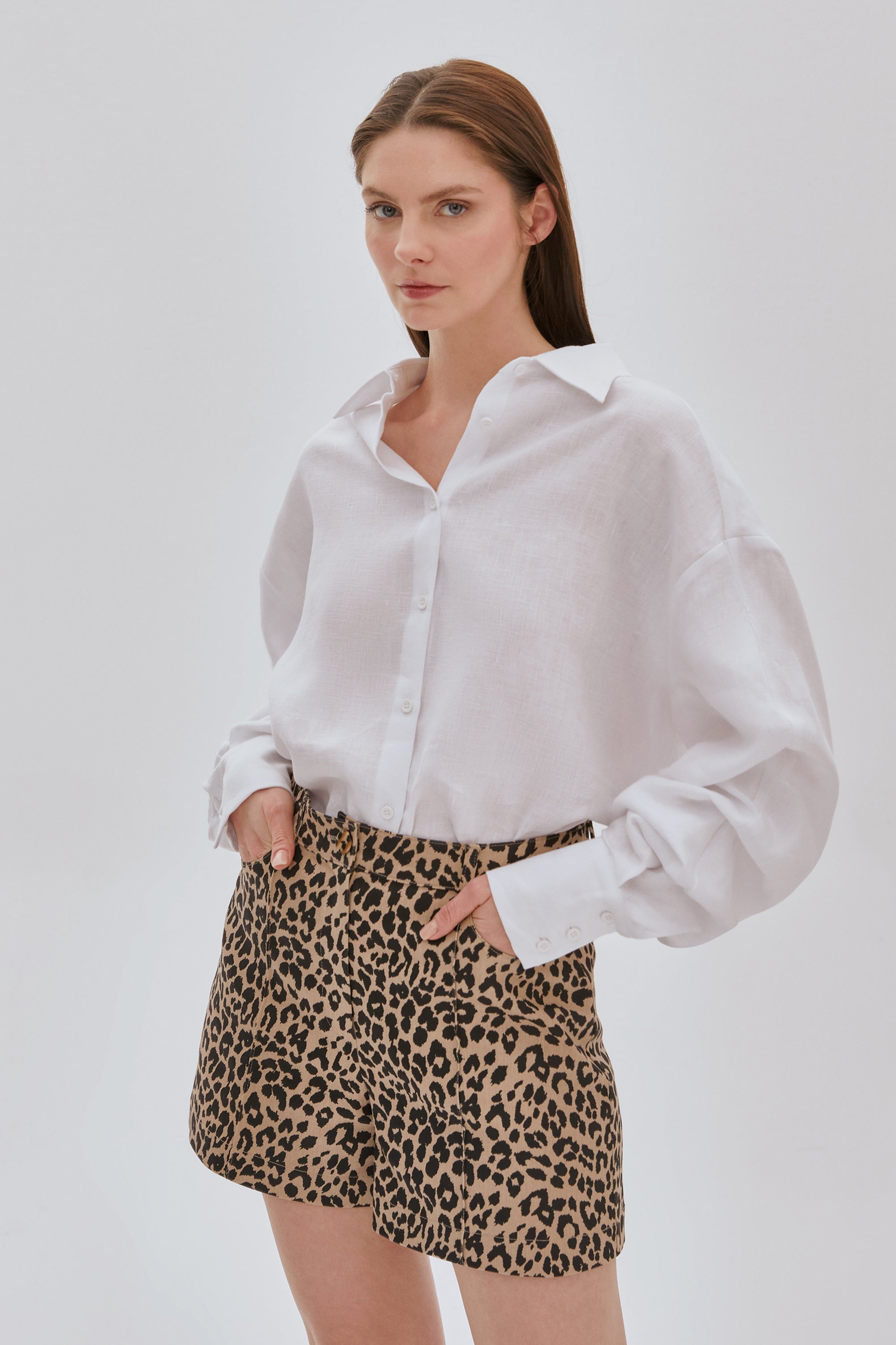 Kol Detaylı Oversize Keten Gömlek