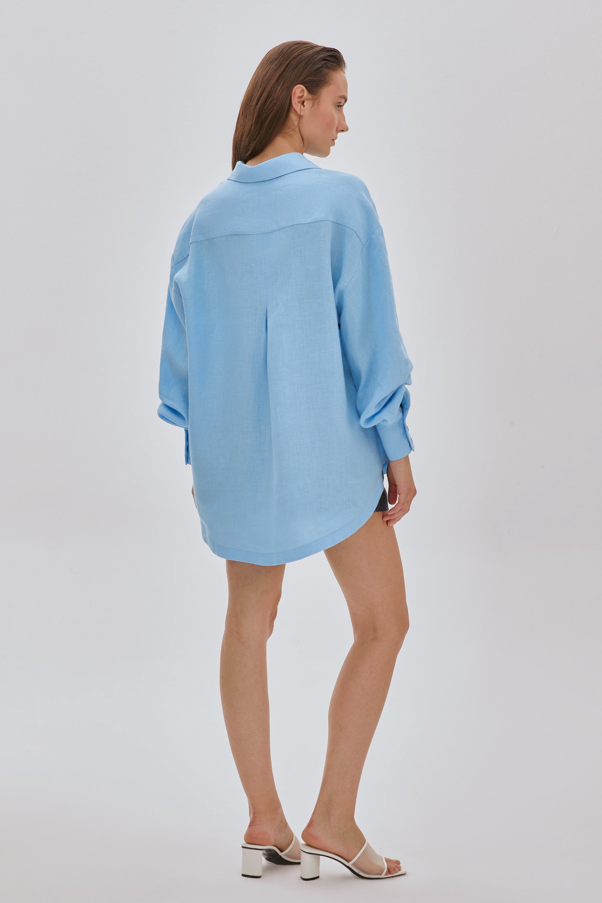 Kol Detaylı Oversize Keten Gömlek