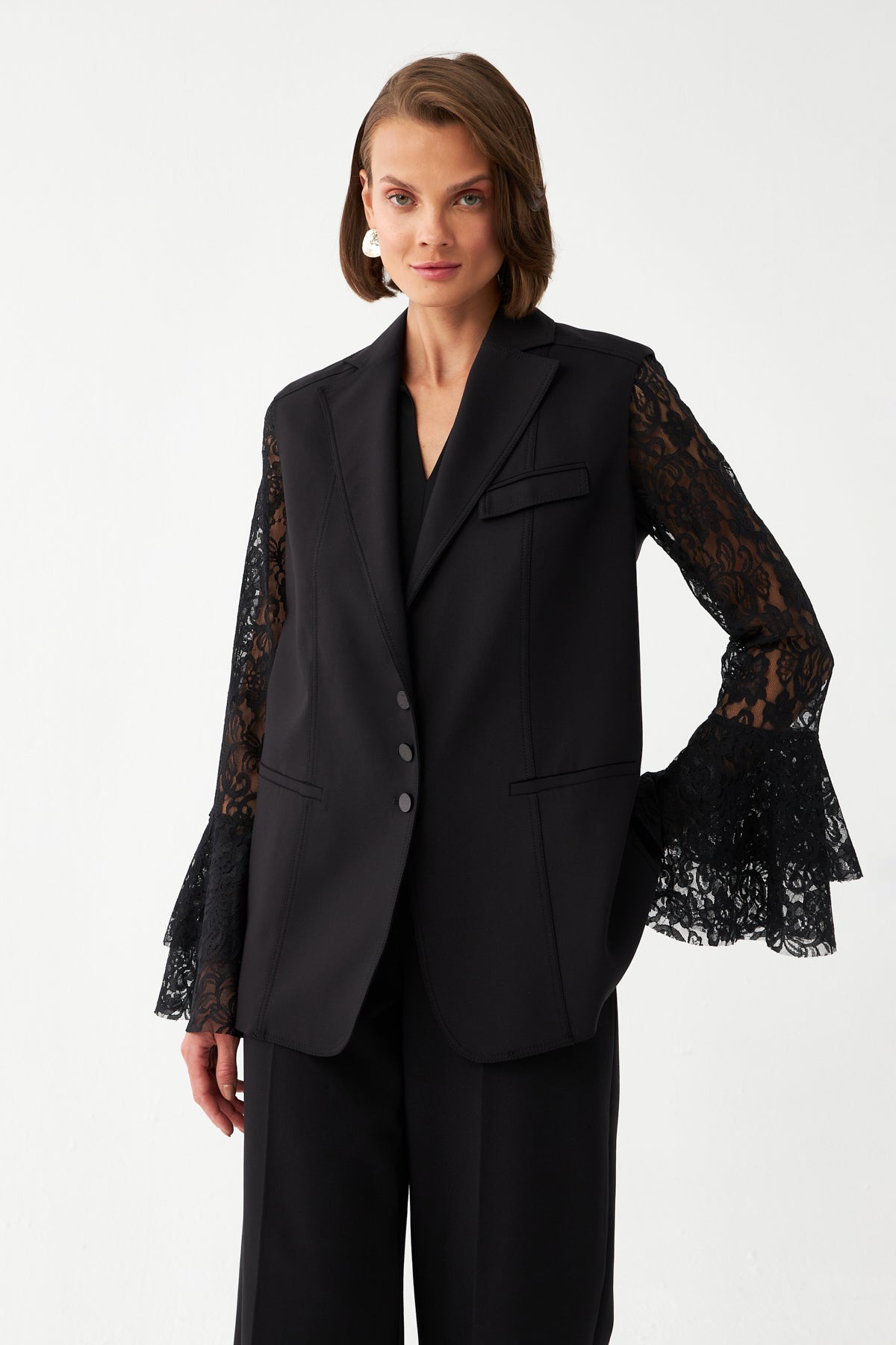 Kolsuz Siyah Blazer Yelek