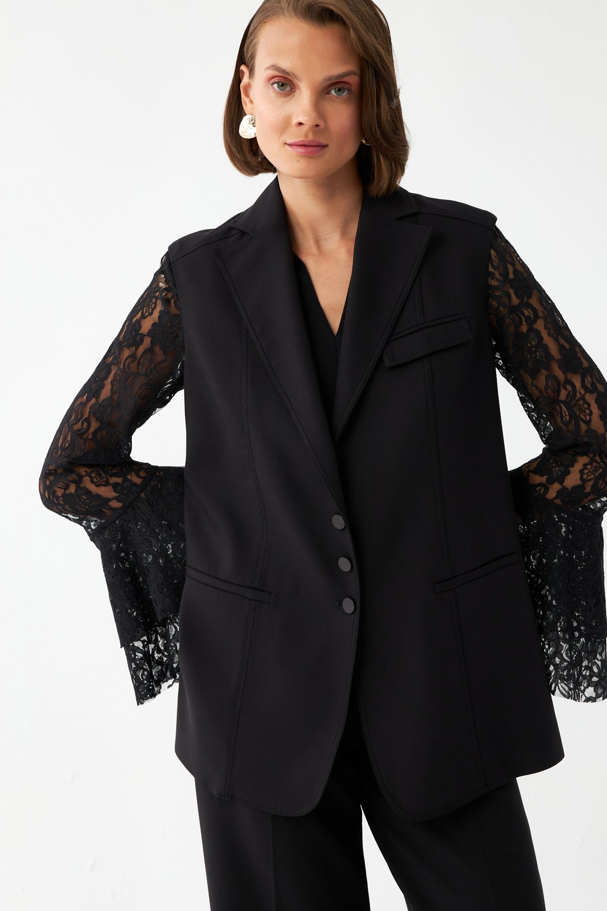 Kolsuz Siyah Blazer Yelek