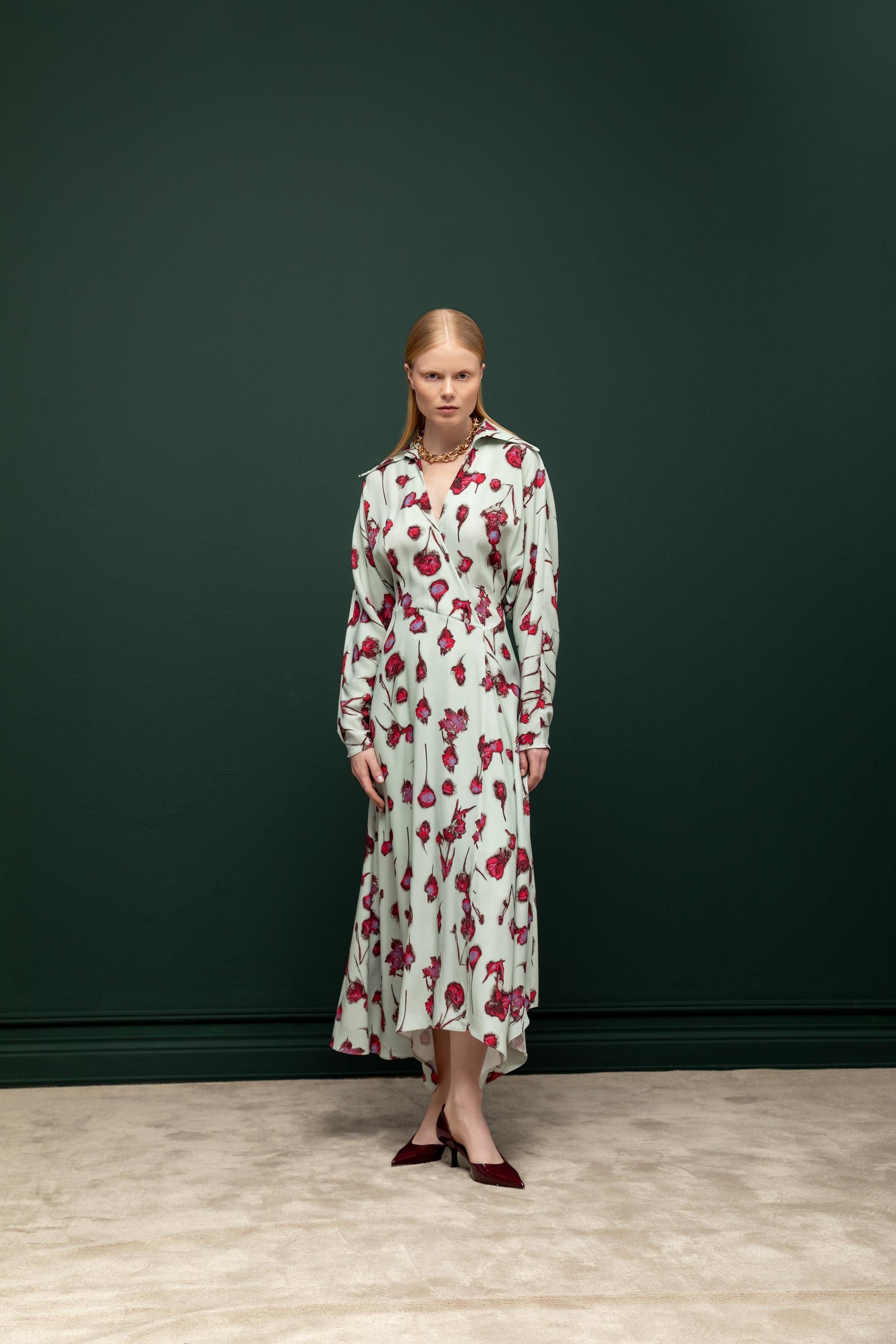 KONTRAST DESENLİ UZUN ELBİSE 26W40883