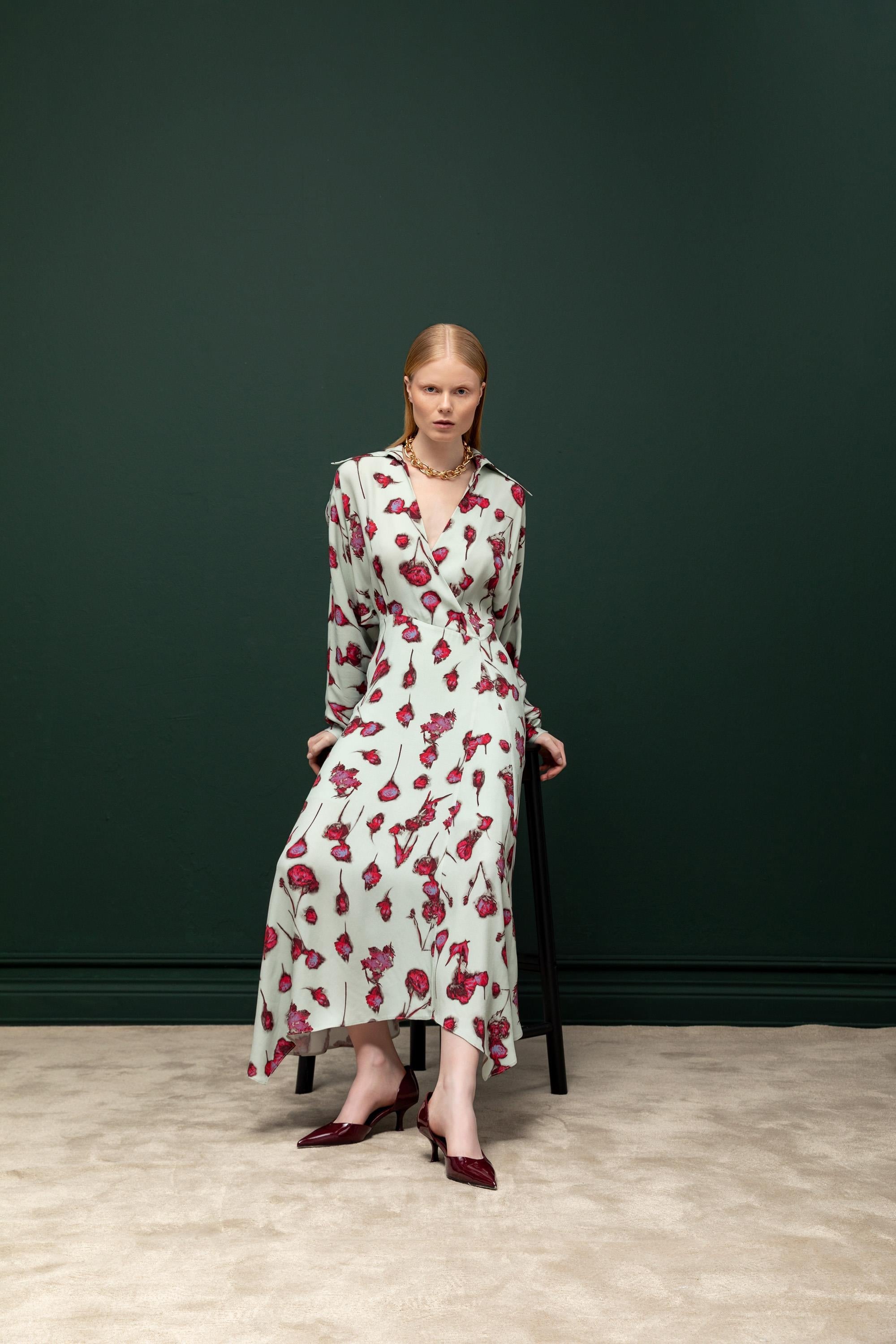 KONTRAST DESENLİ UZUN ELBİSE 26W40883