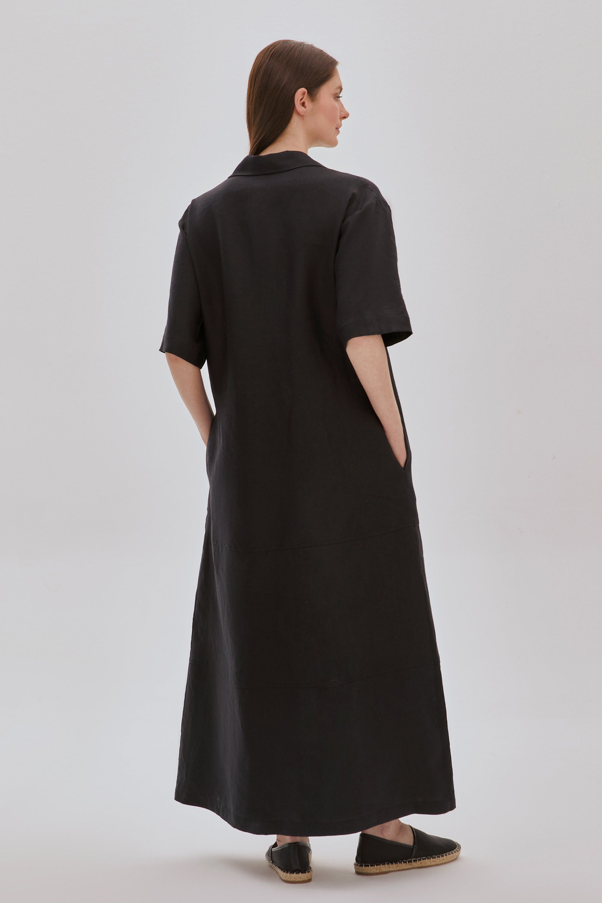 Leopar Şeritli Uzun Keten Elbise