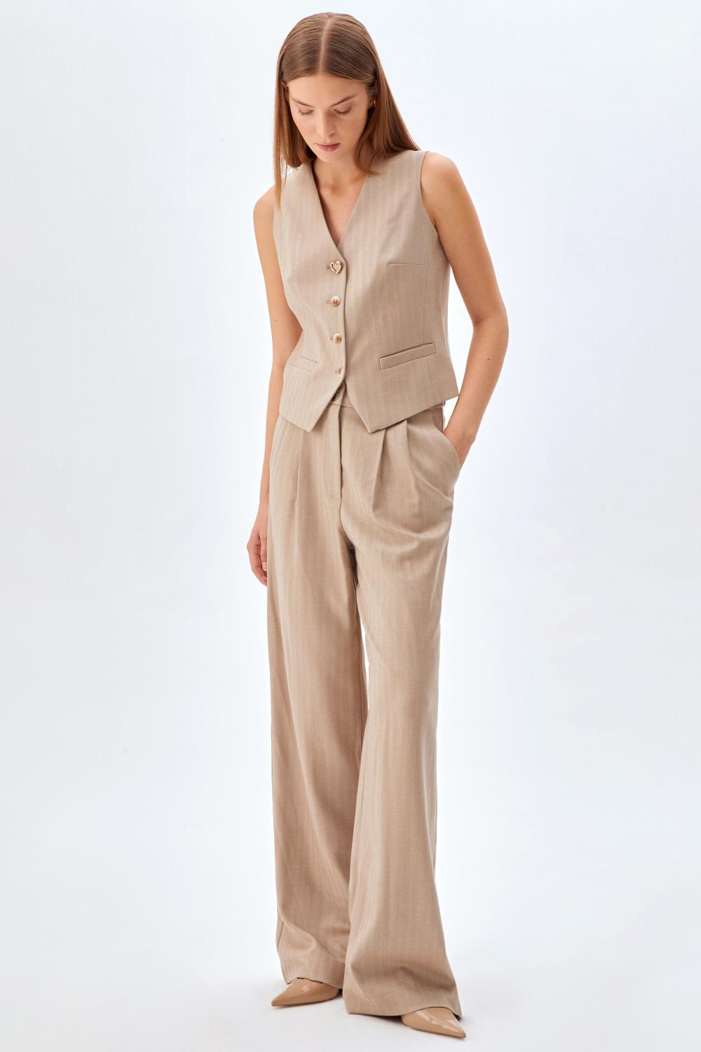 Palazzo Pantolon Yelek Takım BEJ