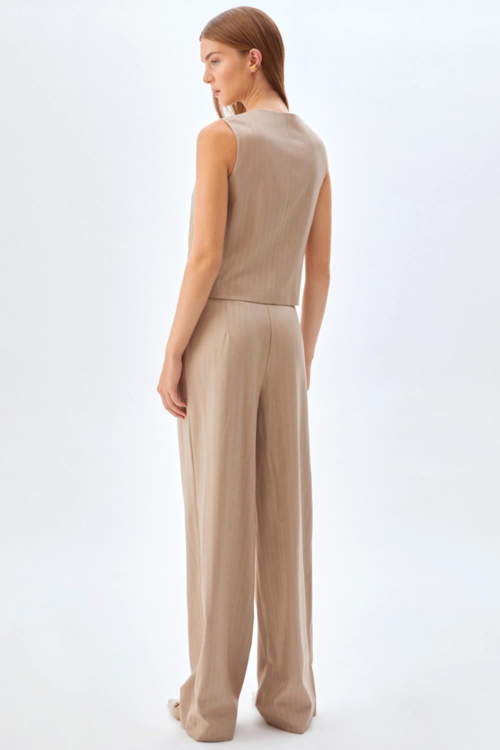 Palazzo Pantolon Yelek Takım BEJ