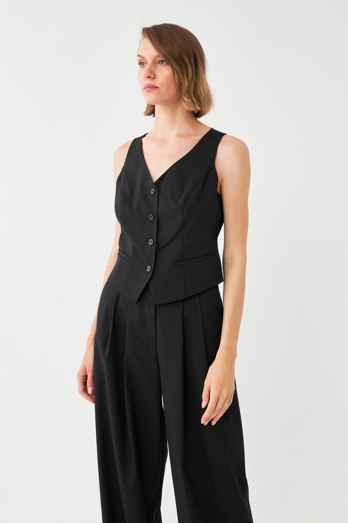 Palazzo Pantolon Yelek Takım SİYAH