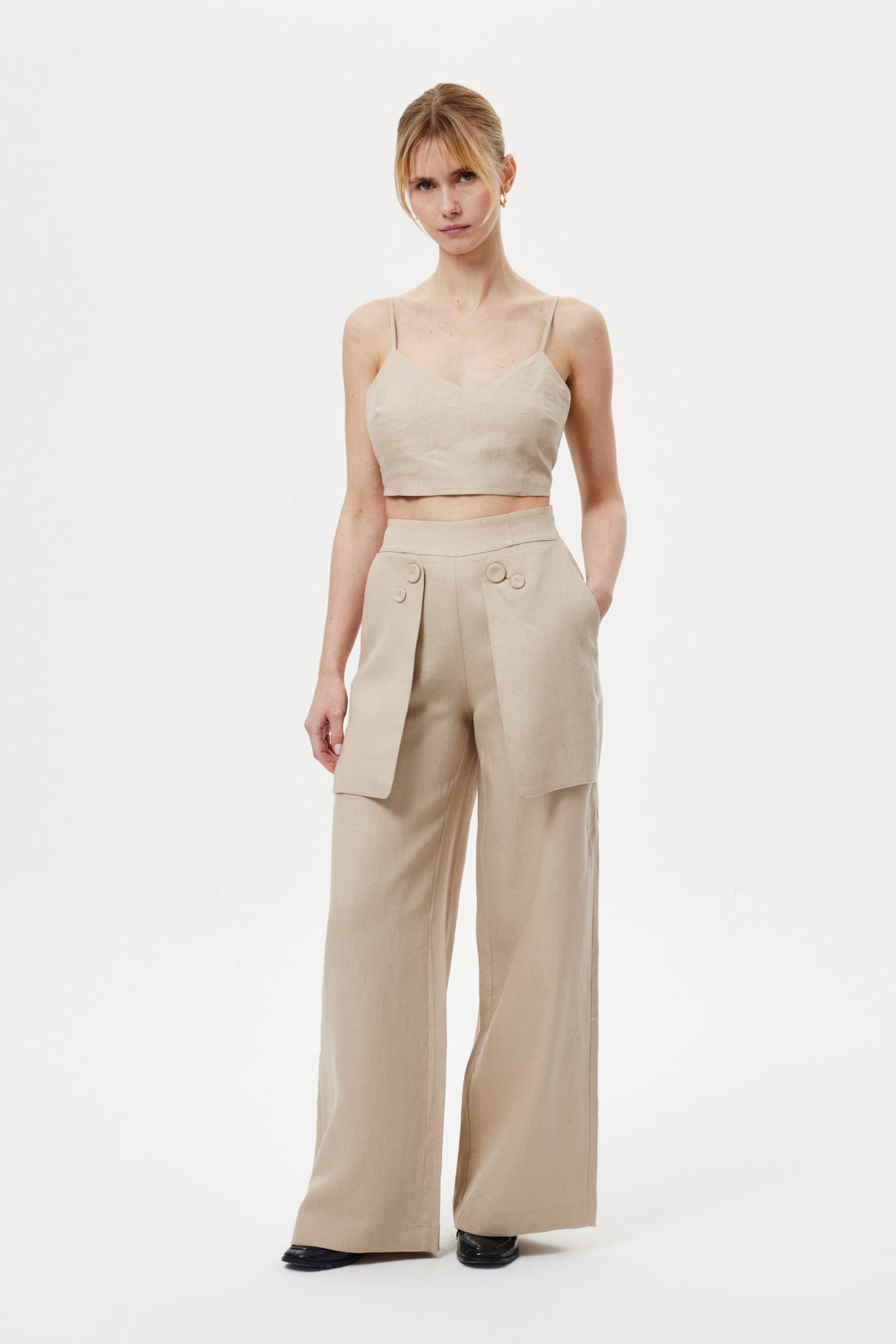 Cep Detaylı Keten Pantolon