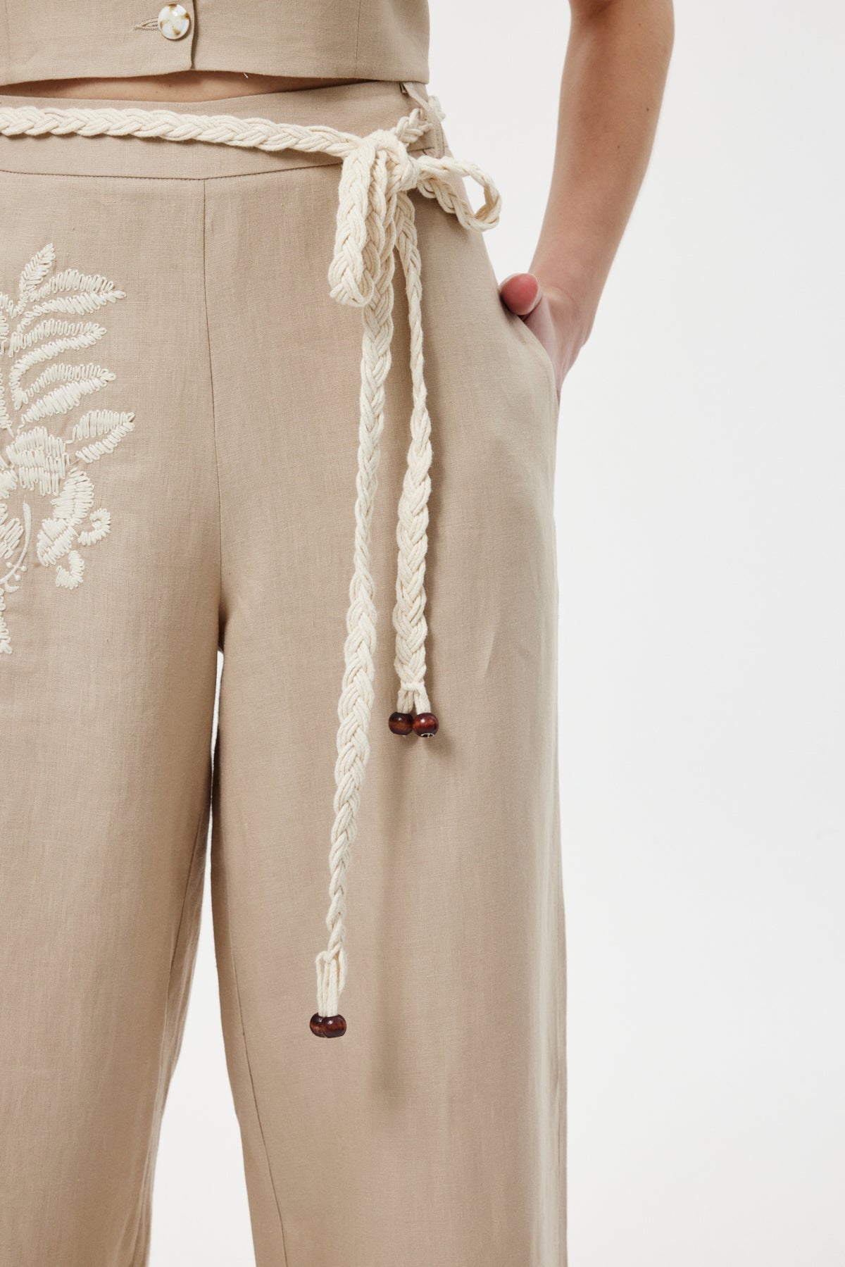 Nakışlı Keten Pantolon