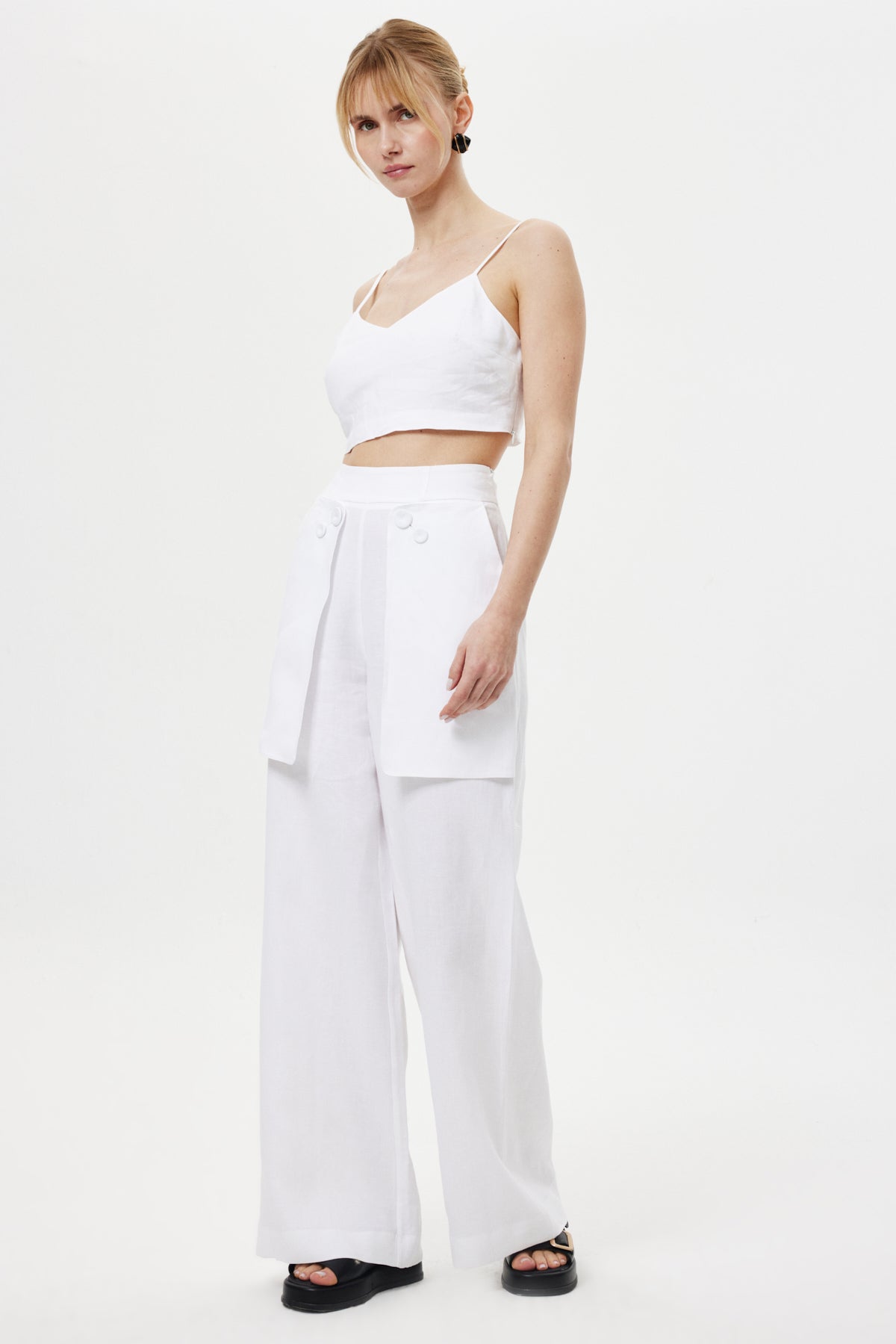 Cep Detaylı Keten Pantolon